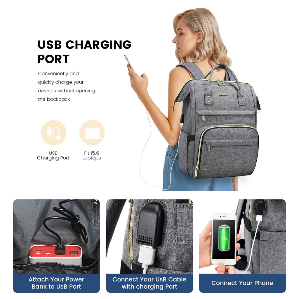 LOVEVOOK Laptop Backpack for Women with Giant Tumbler Holder Pocket, 15.6 Inch Work Daypack for Teacher Nurse, Computer College Bookbag Purse, Waterproof Travel Back Pack with USB Charging Port