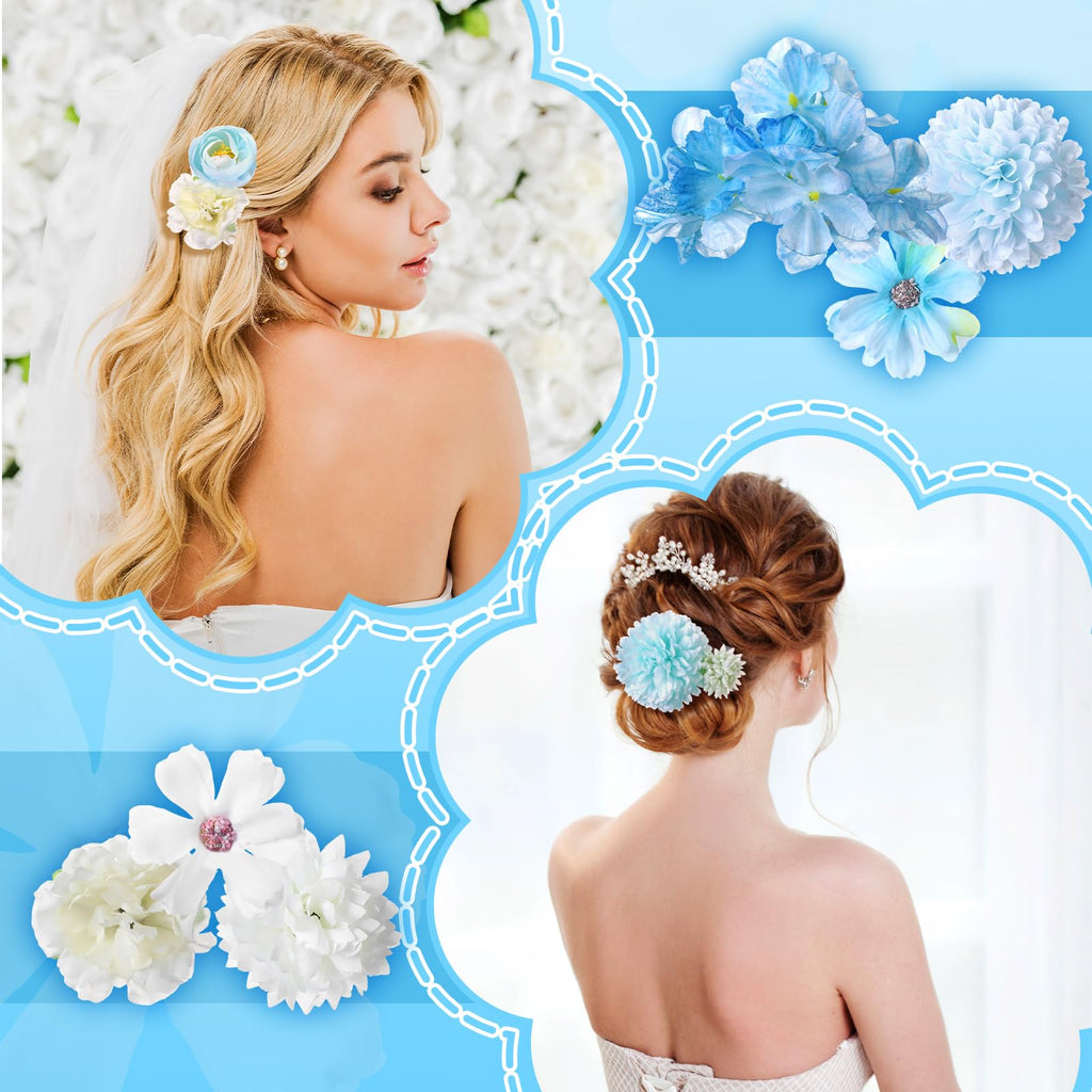 BBTO Flower Hair Clip Rose Hair Clips Barrettes for Women Flower Accessories Boho Bride Claw Clip Hairpin Brooch Pin Headpiece for Wedding(Beige Orange Series,21 Pcs)