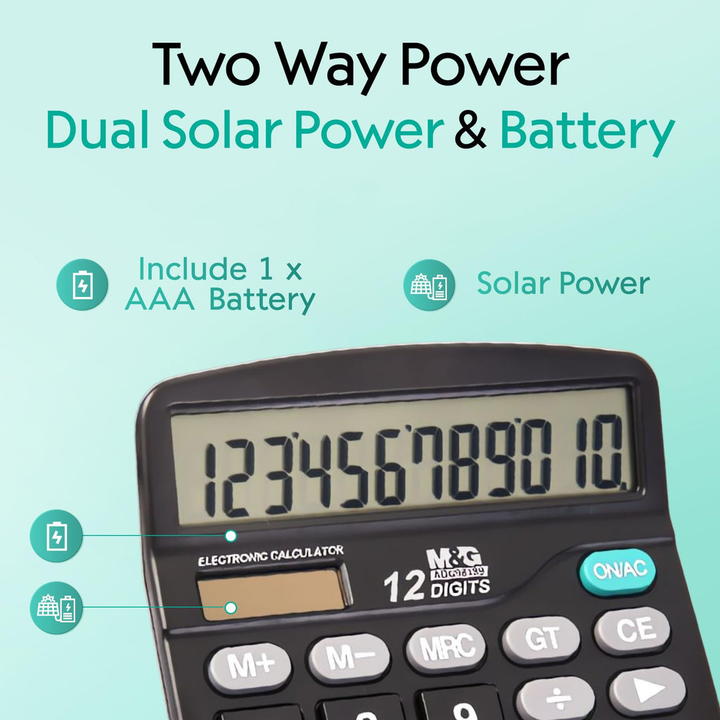M&G Desk Calculator 12 Digit Extra Large LCD Display, Dual Solar Power and Battery, Accounting Calculator with Big Button, Battery Include, Perfect for Office Business Home Daily Use