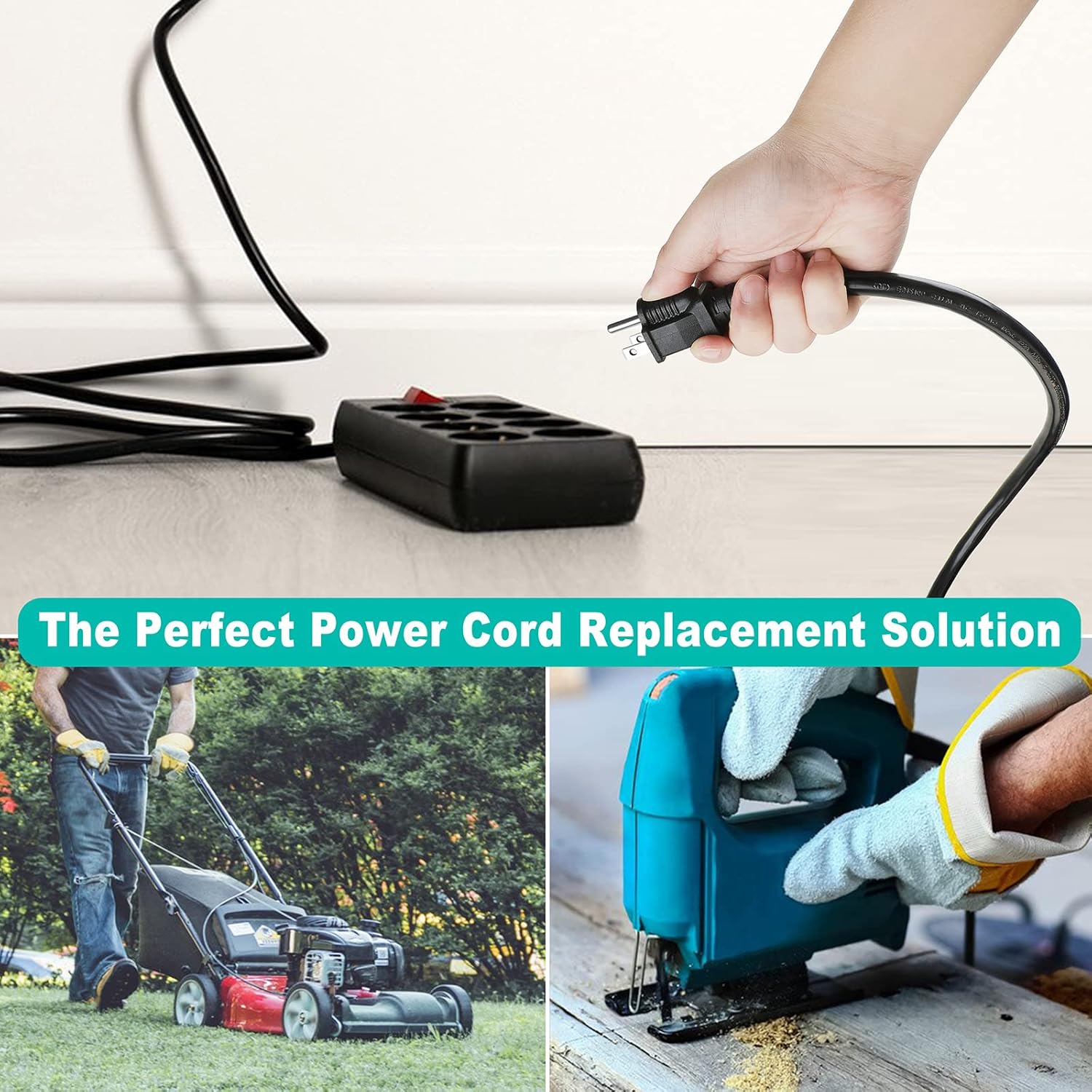 25 FT 14 AWG 3 Prong Replacement Power Cord, 15 Amp 14 Gauge 3 Conductor Wire Extension Cable with Pigtail Open Wiring End.