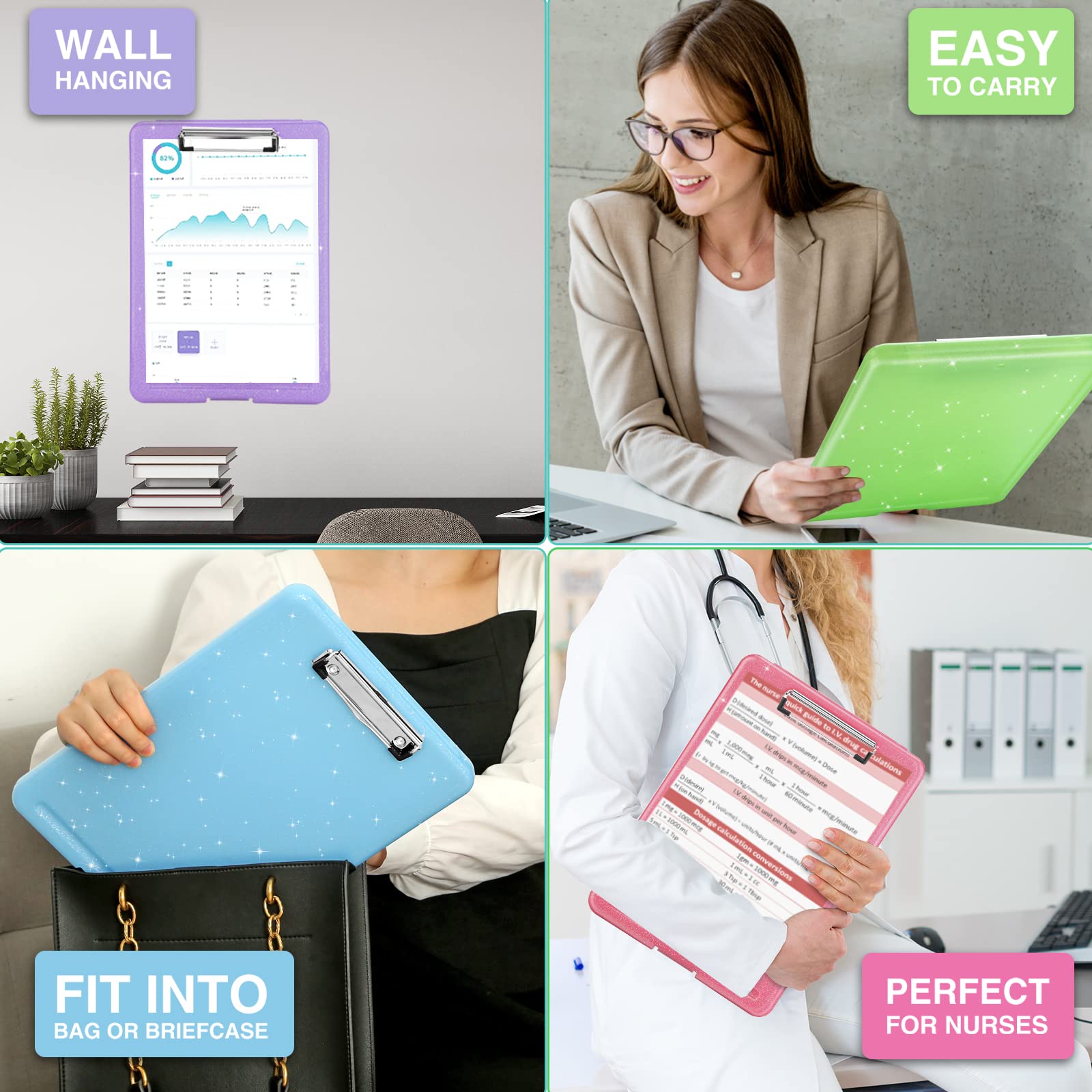 Sooez Clipboard with Storage, Plastic Storage Clipboards with Low Profile Clip, Nursing Clip Boards Foldable, Hanging Clipboard Case for Work, Teacher, Classroom Must Haves, Office School Supplies