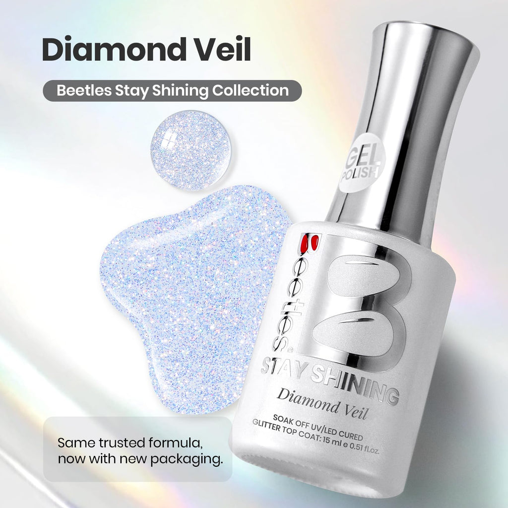 Beetles Heart Gel Top Coat 15ml - Hema Free Glitter Shine No Wipe Top Coat Long-Lasting for Gel Polish, Pink Heart Sparkle Soak Off UV LED Gift for Women