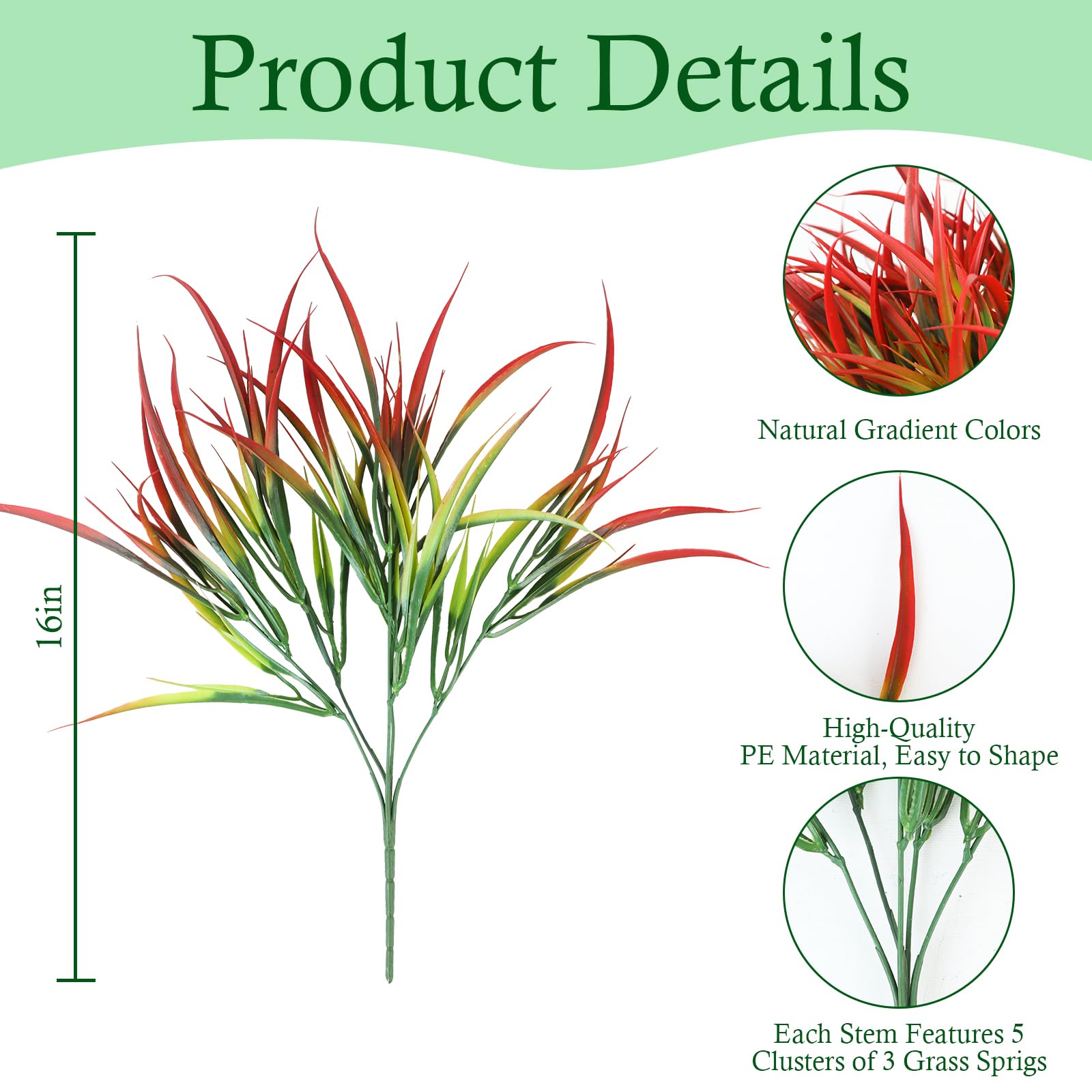 Uieke 28 Bundles Artificial Outdoor Plants UV Resistant Fake Grass Plants Faux Plastic Plants Greenery Shrubs for Home Garden Pathway Window Box Front Porch Cemetery Fall Decor, Autumn Red