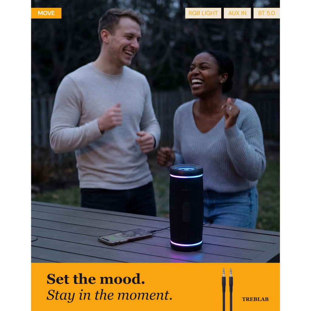 TREBLAB HD77 – Waterproof Bluetooth Speaker, 30W Loud 360° Sound, Deep Bass, IPX7, TWS Pairing, RGB Lights, 20H Battery, Portable Wireless Speaker for Outdoor, Beach, Camping, Party, Travel