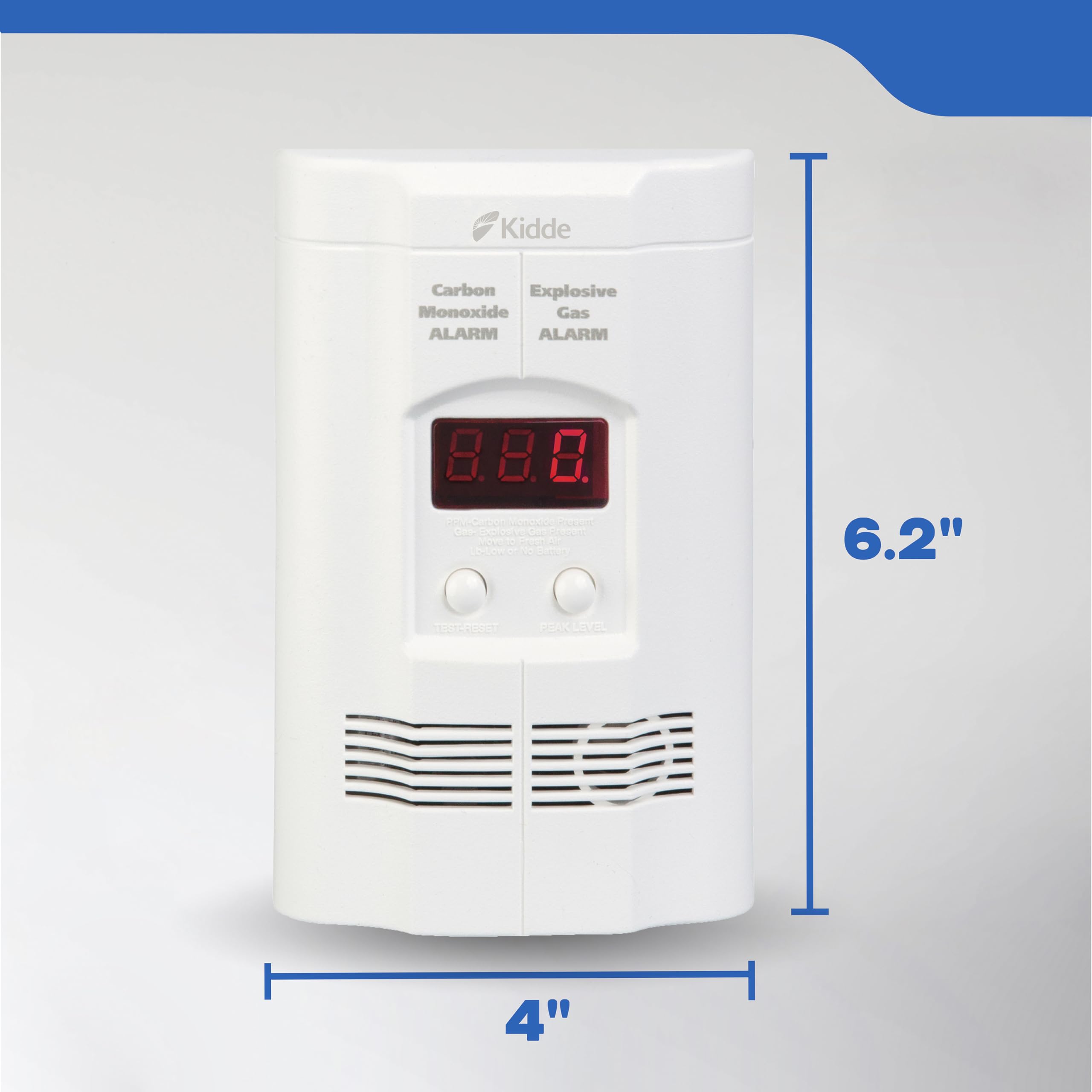 Kidde Carbon Monoxide + Explosive Gas, Natural Gas & Propane Alarm, Plug-in with 9V Battery Backup, Digital Display, 85 dB Alarm, LED Status Indicators, 3rd Edition