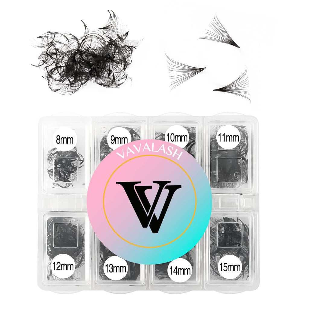 VAVALASH Premade Fans Eyelash Extensions 320 Fans 10D 14D 16D 20D 0.03 0.05 0.07 Thickness C/D Curl Middle Stem Premade Fans Russian Volume Lash Extensions (320 Fans-10D-0.03-D-8-15mm)