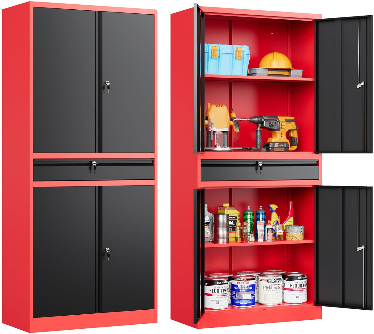 SISESOL Wide & Deep Metal Storage Cabinet with Wheels,Tall Rolling Garage Storage Cabinet with Lock,Black Metal Cabinets with Pegboards and Shelves,Tool Locker for Garage,Home,Office,43''Wx 20''Dx71"H