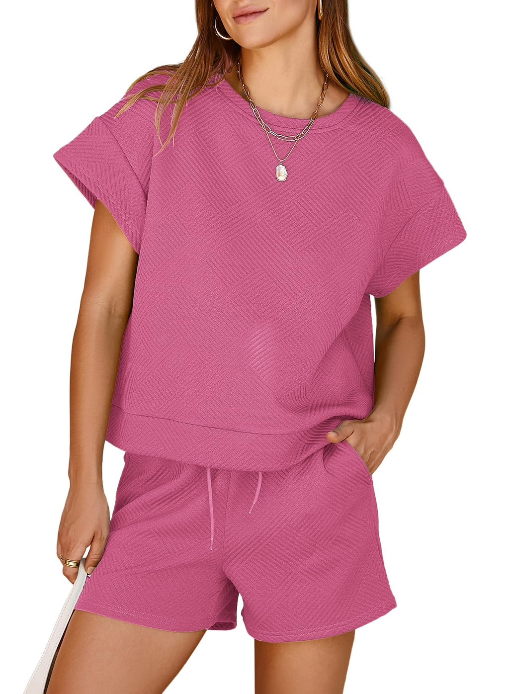 Dokotoo Women's 2 Piece Outfits Sweatsuit Casual Short Sleeve Pullover Tops and Drawstring Shorts Pants Lounge Sets