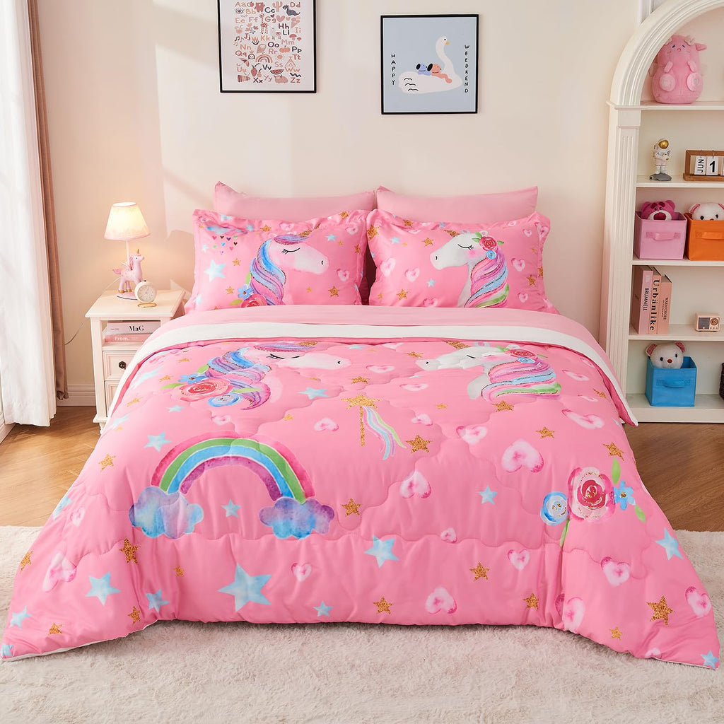 Wajade 7 Piece Blue Bow Comforter Set for Girls Kids Twin Size Bedding Set with Sheet and 2 Pillowcases 2 Pillow Shams Cute Girls Bed in a Bag as Birthday Choice