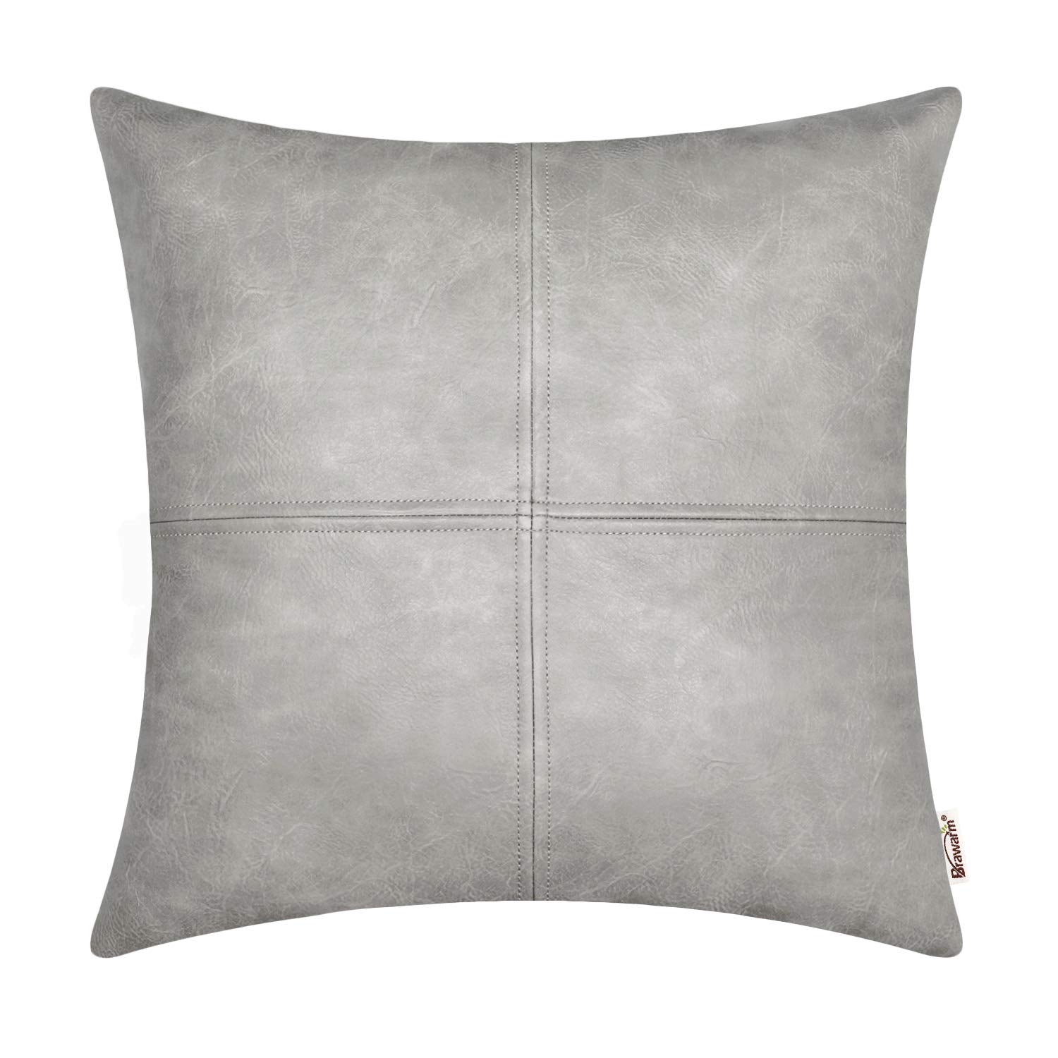 BRAWARM Faux Leather Throw Pillow Covers 16 X 16 Inches, Black Leather Pillow Cover, Hand Stitched Leather Decorative Pillow Cover for Couch Sofa Bed Living Room Home Garden