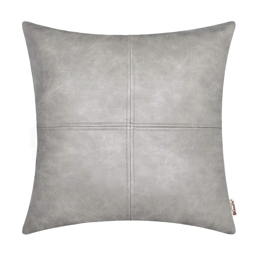 BRAWARM Faux Leather Throw Pillow Covers 16 X 16 Inches, Black Leather Pillow Cover, Hand Stitched Leather Decorative Pillow Cover for Couch Sofa Bed Living Room Home Garden