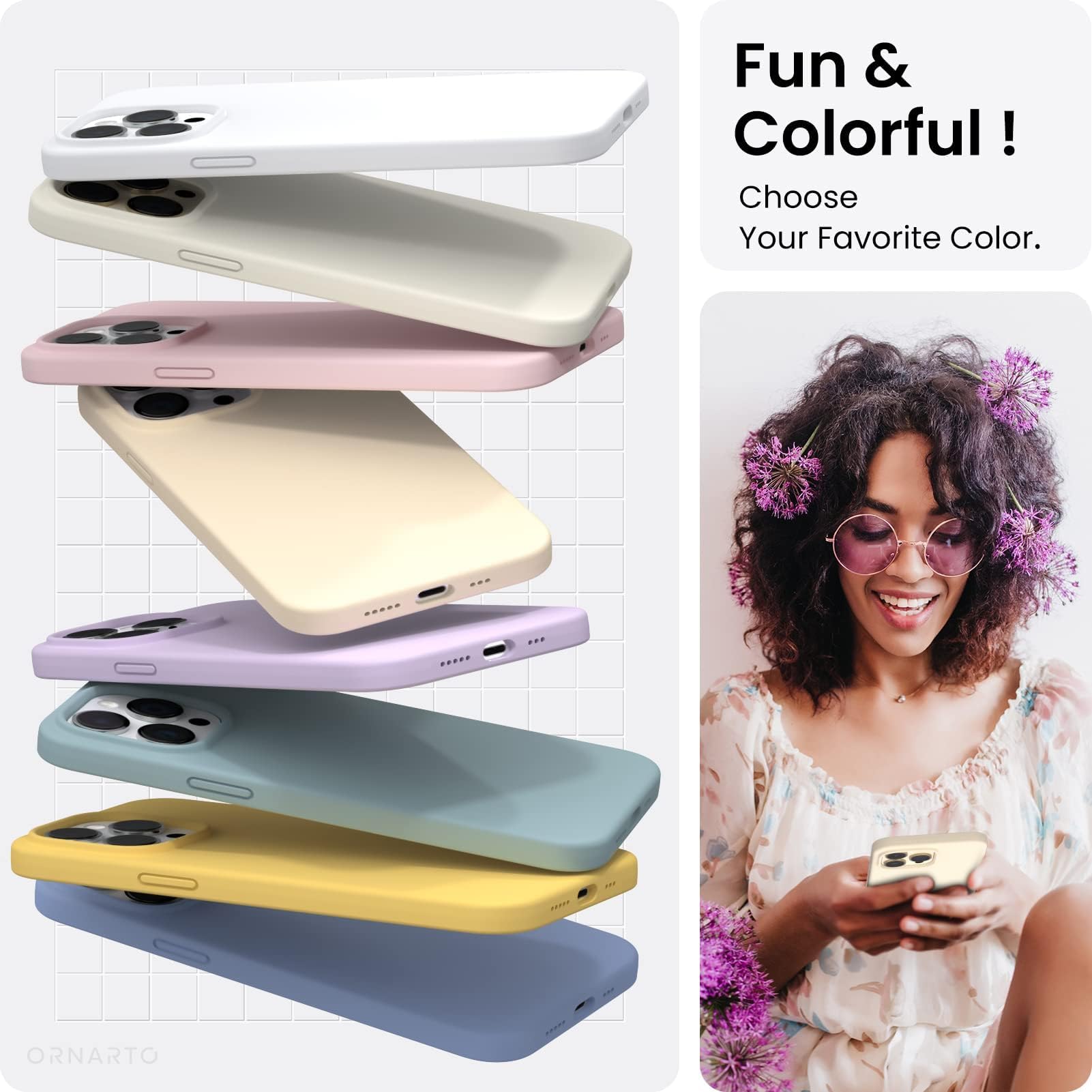 ORNARTO Compatible with iPhone 14 Pro Case 6.1, Slim Liquid Silicone 3 Layers Full Covered Soft Gel Rubber Phone Case Protective Cover with Microfiber Lining 6.1 inch-Baby Blue