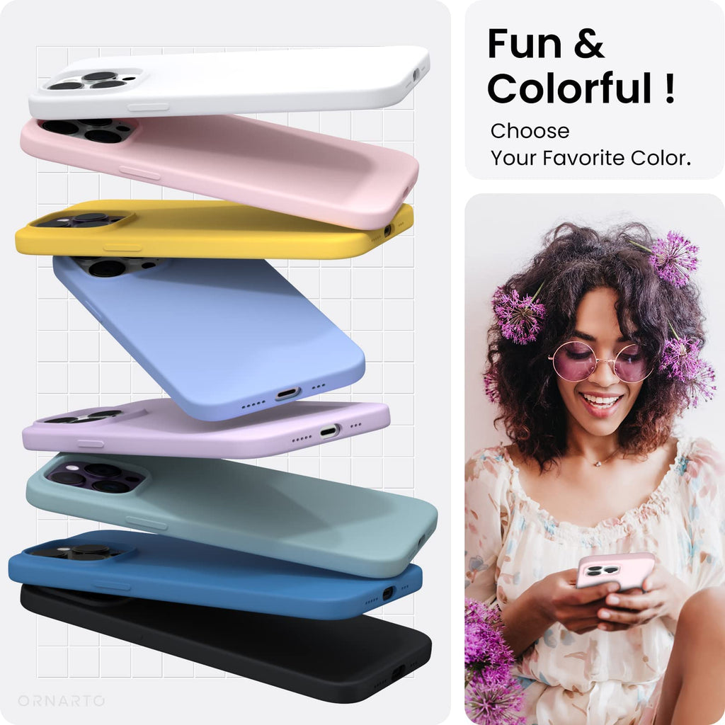 ORNARTO Compatible with iPhone 14 Pro Case 6.1, Slim Liquid Silicone 3 Layers Full Covered Soft Gel Rubber Phone Case Protective Cover with Microfiber Lining 6.1 inch-Baby Blue