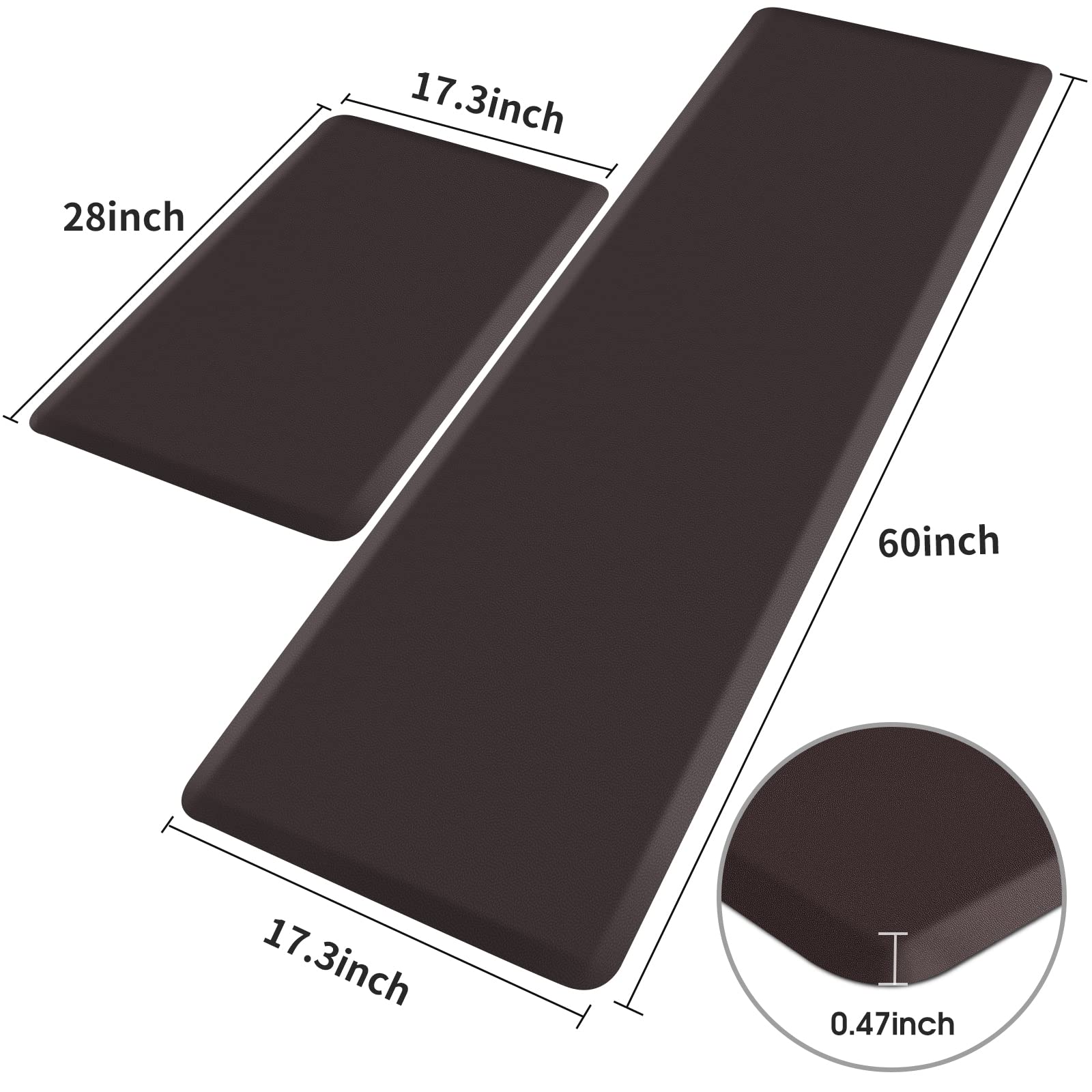 HappyTrends 2 PCS Kitchen Mat Cushioned Anti-Fatigue Floor Mat, Heavy Duty Ergonomic Comfort Foam Standing Mat, Waterproof Non-Slip Kitchen Rugs for Home, Office, Laundry,Black
