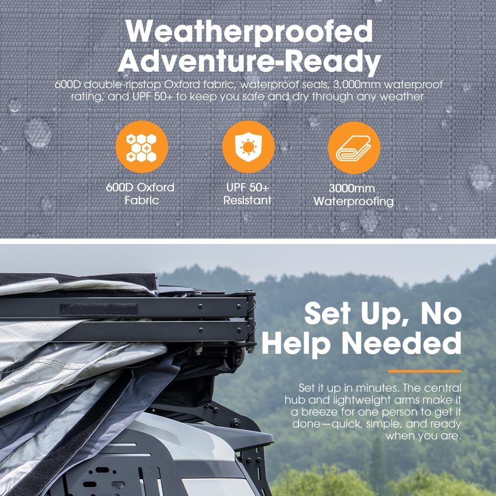 SanHima Vehicle Awning 4.6ft x 6.6ft - Roof Rack Pull Out Side Awning 30ft² Sun Shade UPF50+ Weatherproof for Camping Car SUV Truck Van
