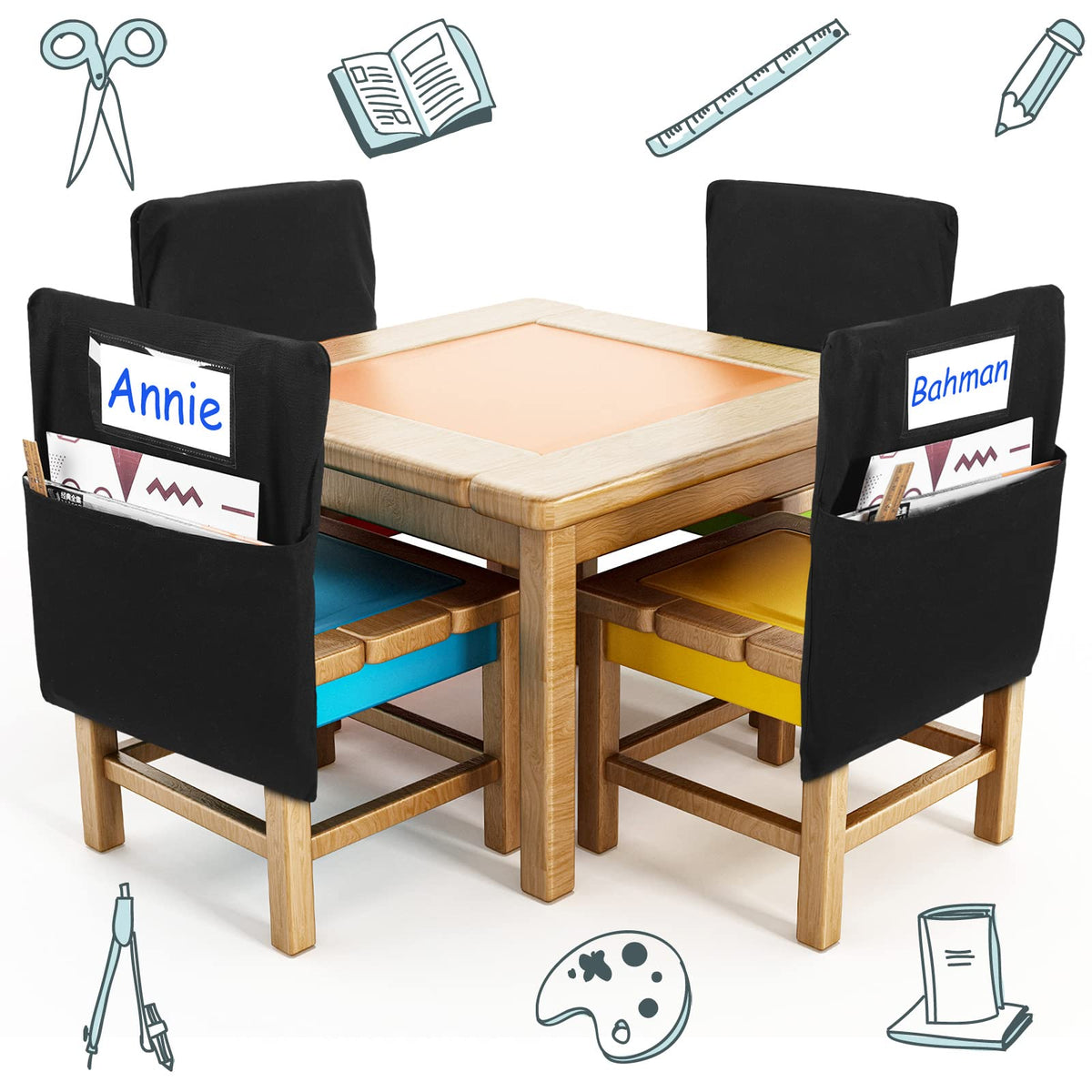 Maitys 24 Pcs Chair Pockets for Classrooms 17 x 20 Inches Student Chair Bag Chairback with Name Tag for Keeping Student Book School Table Organized
