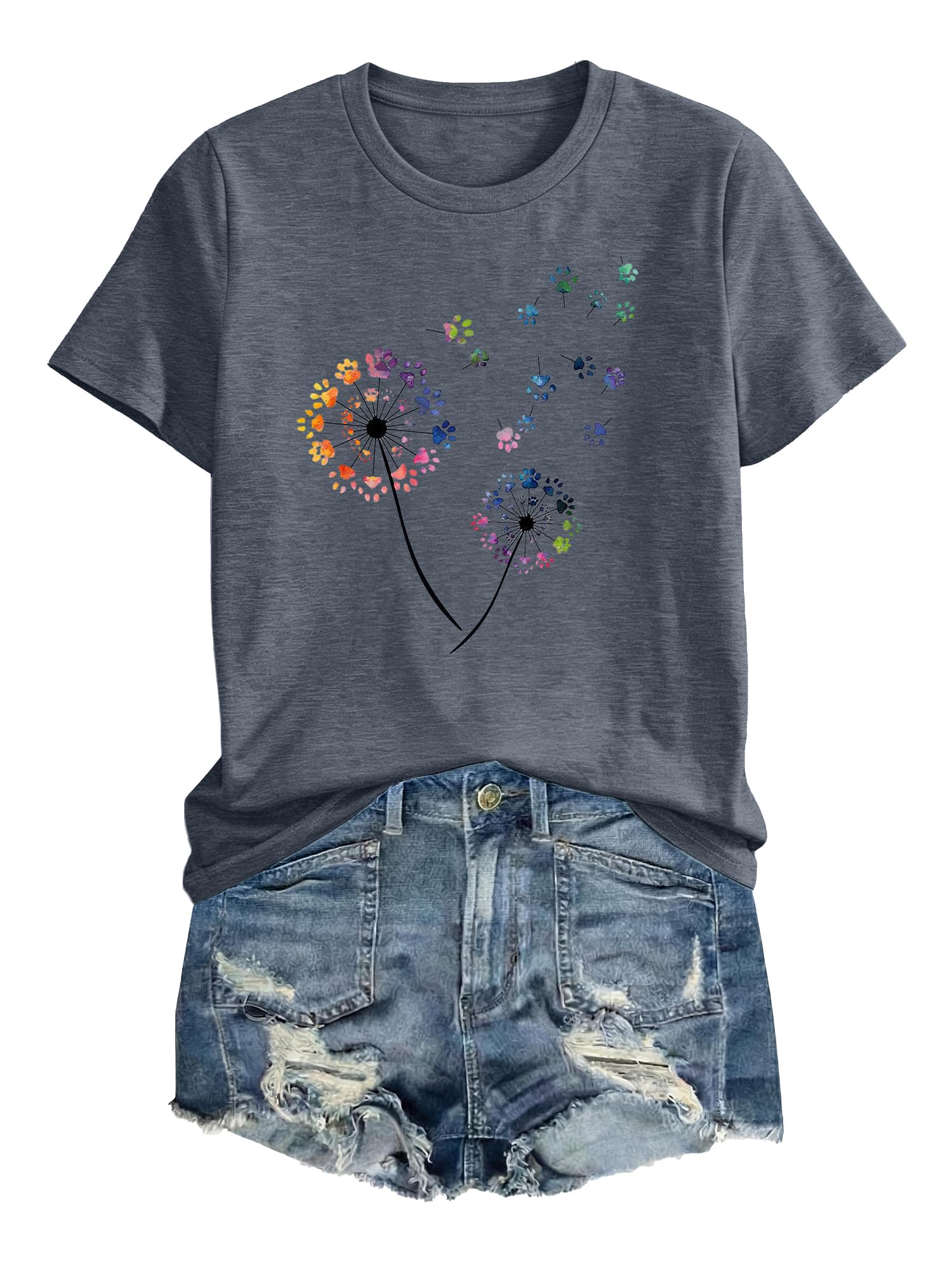 Anbech Womens Dandelion Graphic T-Shirts Teen Girls Cute Sunflower Print Casual Tee Tops