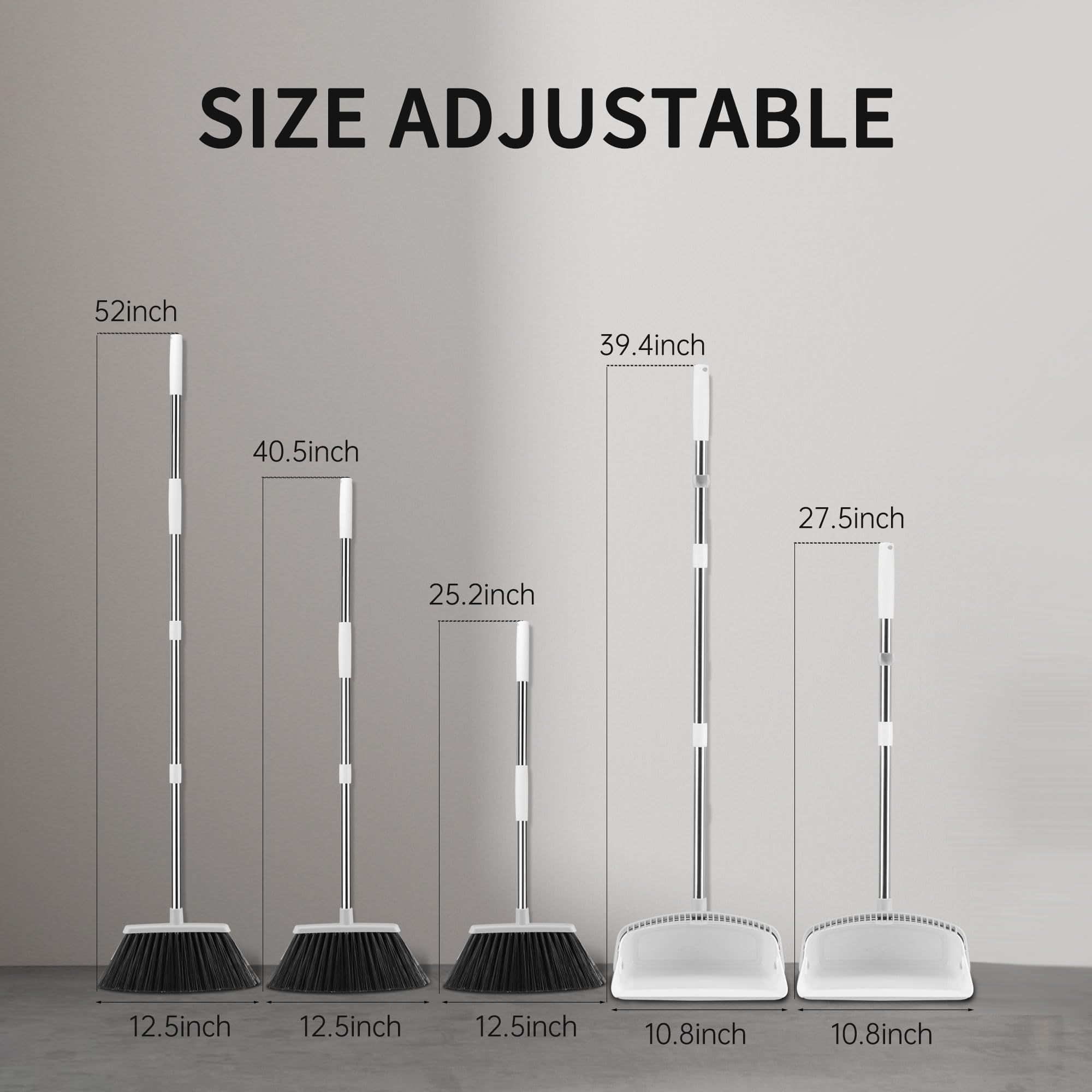 Broom with Dustpan Combo Set, Hand Broom and Dustpan Set for Sweeping Indoor Angle Broom for Home Office Kitchen Lobby Floor Pet Hair Indoor&Outdoor Cleaning (White&Gray)