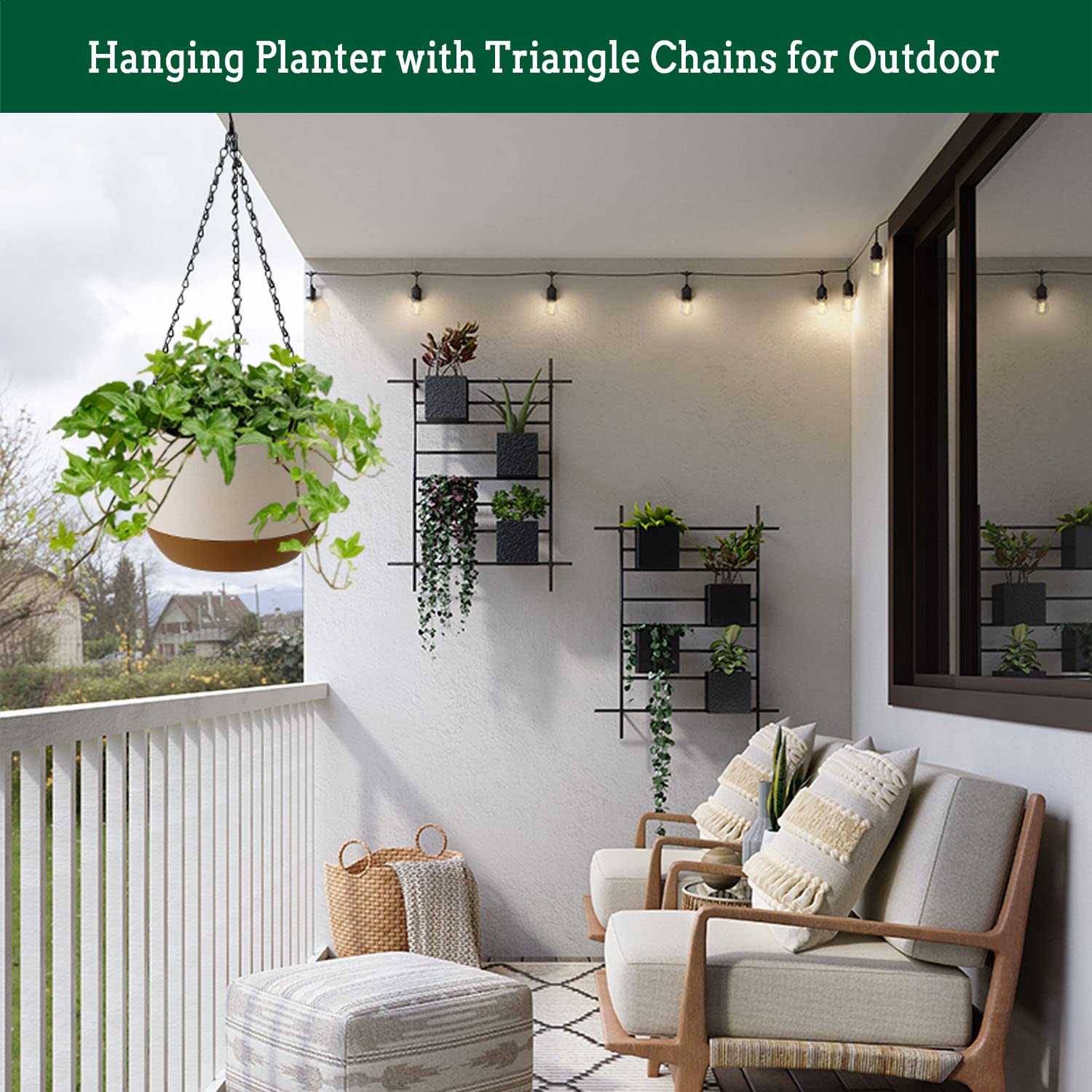 Koalaime Hanging Planter Self Watering 10 Inch, 2 Pack Indoor Outdoor Hanging Baskets, Hanging Flower Pots with Drainage Hole & 2 Kinds of Plant Hangers for Garden Home Decor(Green)…