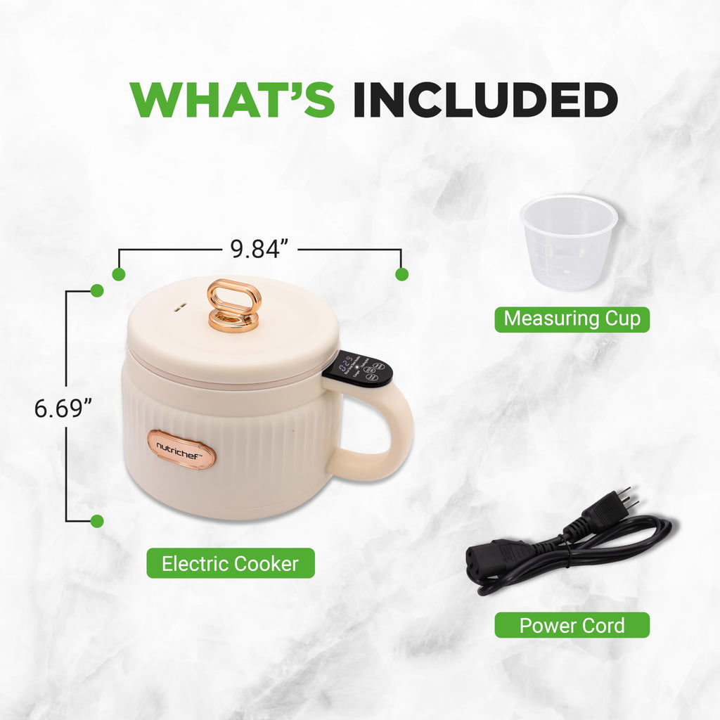 NutriChef 1.6 QT Portable Electric Rice Cooker & Lunch Maker | Multi-Functional & Non-Stick Ceramic Coating | Digital Control Panel | 6 Cook Functions: Rice, Soup, Stew, Porridge & More | Black