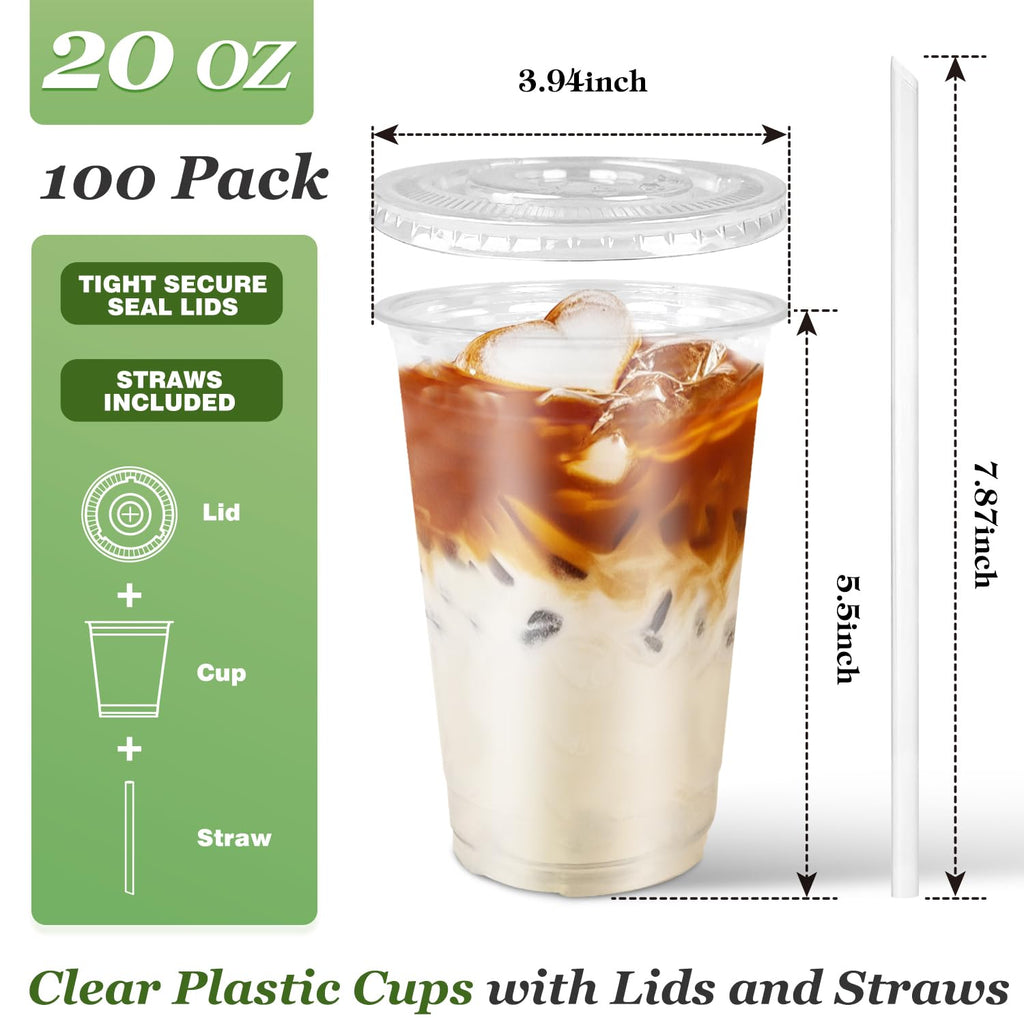 Charmount 50 Sets- 12 oz Clear Plastic Cups with Lids and Straws, Disposable To Go Cups for Cold Drinks, Iced Coffee, Milkshakes, Smoothies