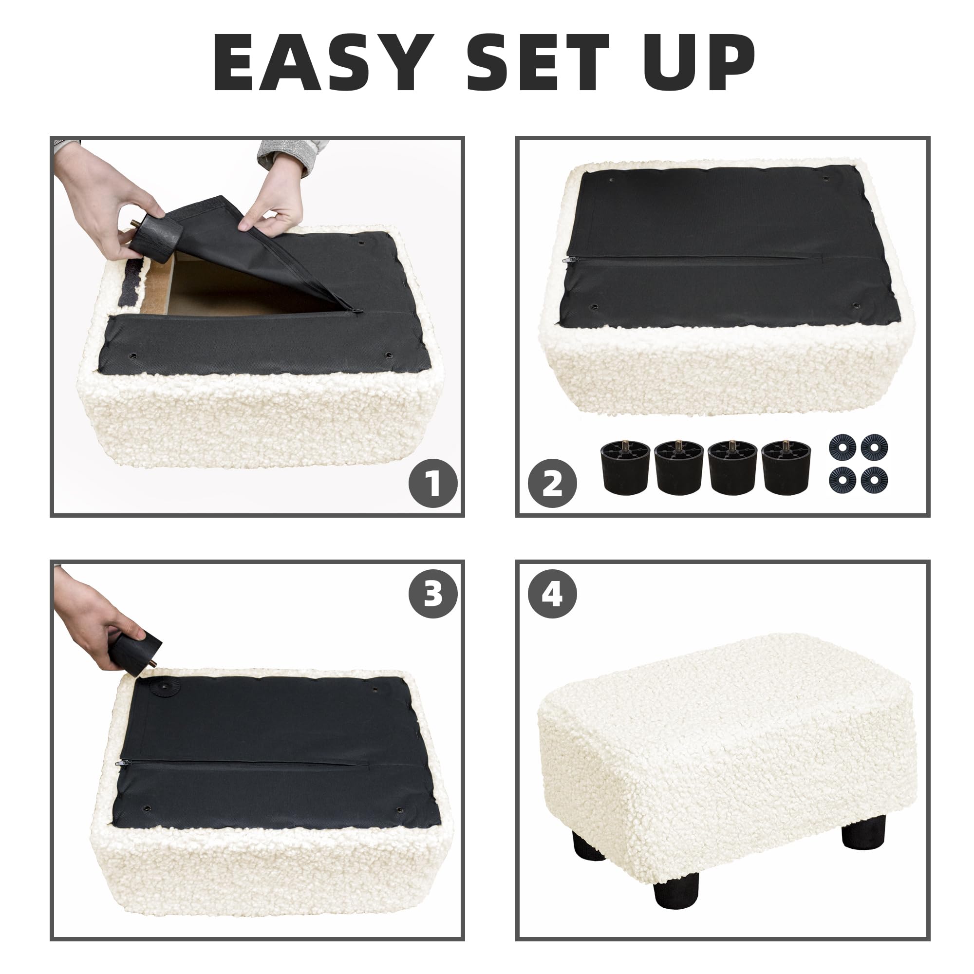 CAROLMADE Small Foot Stool Ottoman Footstool with Legs Under Desk Footrest for Living Room Bedroom and Office, Black
