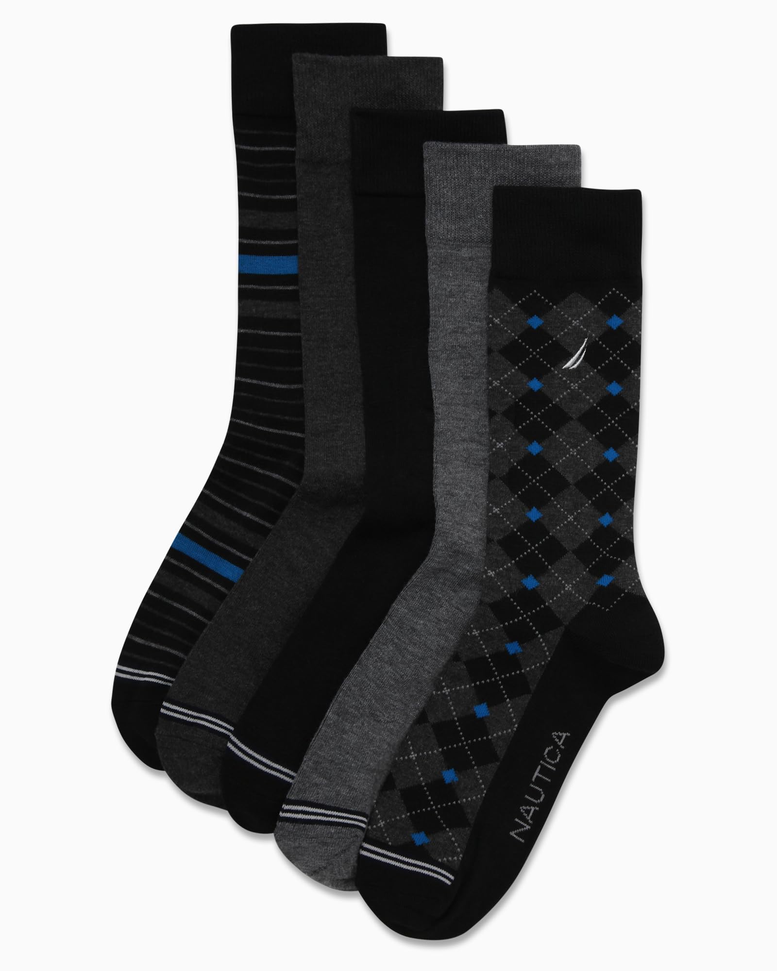 Nautica Mens Dress Socks - 5 Pack Breathable Comfort Stretch Crew-Length Work Socks for Men for Business Formal Wear (6-12.5)