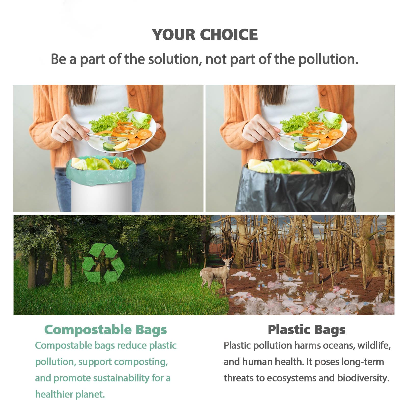 AYOTEE Small Trash Bags 2.6 Gallon Compostable Trash Bags Bathroom Wastebasket Can Liners, 125 Count Mini Compost Bags for Kitchen Bathroom Office Fit 10 Liter, Green