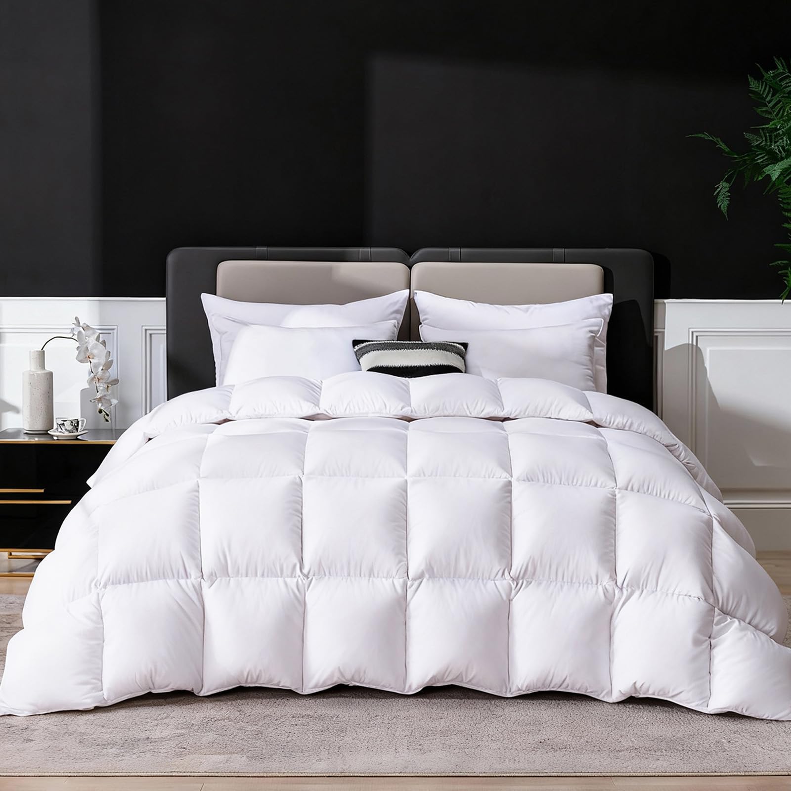 Goose Feather Down Fiber Comforter King Size, Ultra Soft Medium Warm Duvet Insert, All Season Luxury Hotel Bedding Comforters with Corner Tabs(White,106x90)