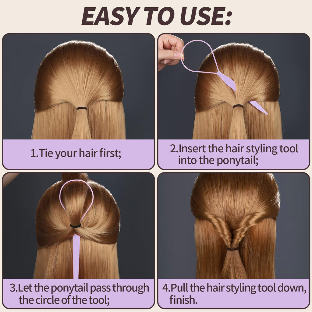 Teenitor 4pcs Pony Hair Tail Tools, 2 Pairs Hair Loop Styling Tool Hair Flipper Pull Through Tool, French Braiding Hair Tool Hair Accessories for Women Girls, Loop Hair Tool, Light Blue/Light Pink
