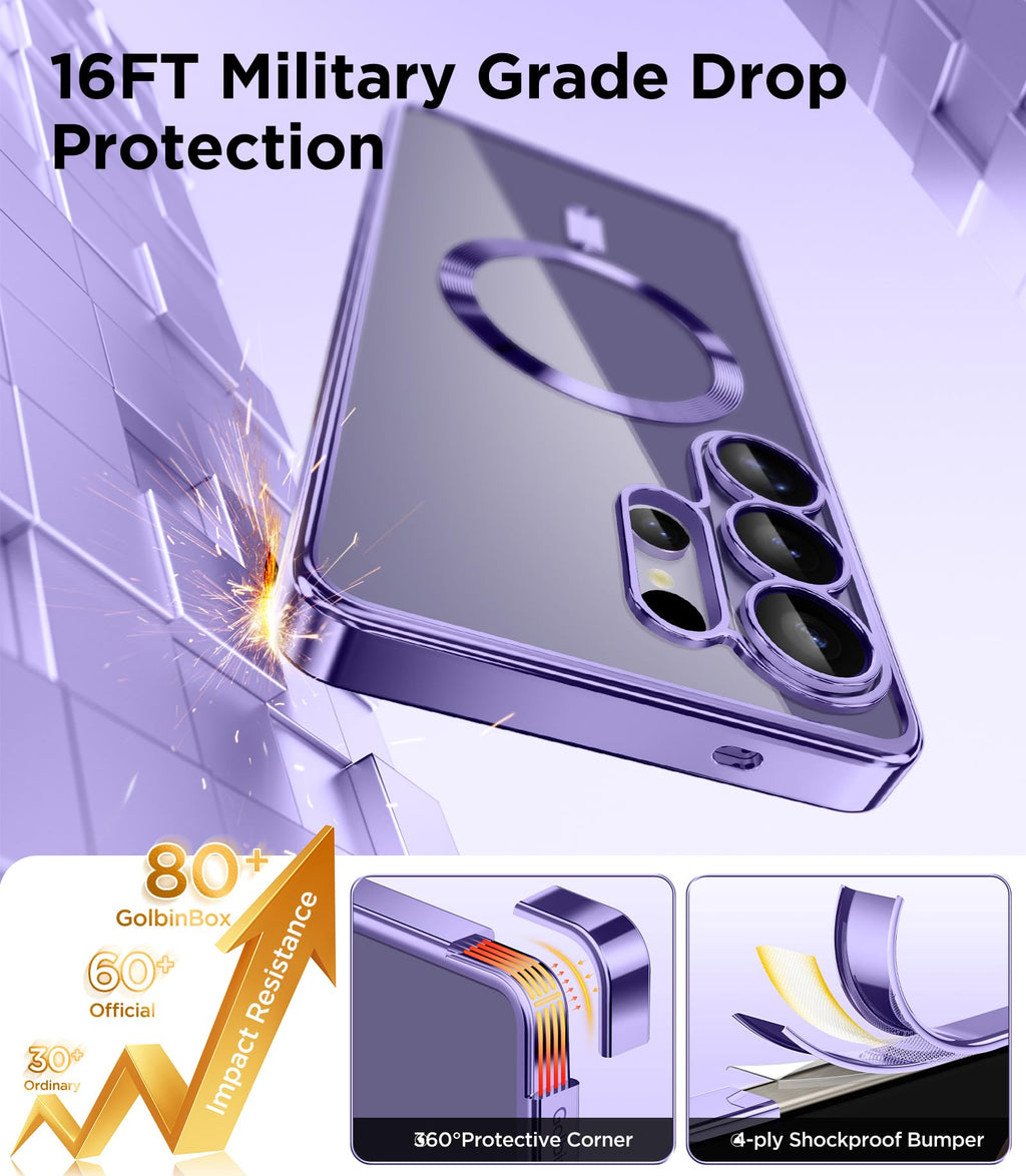 Magnetic Case Compatible with Samsung Galaxy S25 Ultra,Compatible with MagSafe,[Full Camera Protection][Screen Protector] Shockproof Plating Clear Phone Cover for Galaxy S25 Ultra(Black/Clear)
