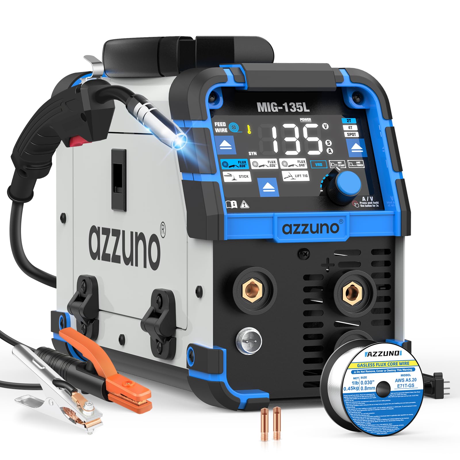 AZZUNO MIG Welder Machine 110V/220V, 155Amp 5-in-1 Gas MIG/Aluminum MIG/Gasless Flux MIG/Lift TIG/Stick Welding Machine, Wire Feed Welder