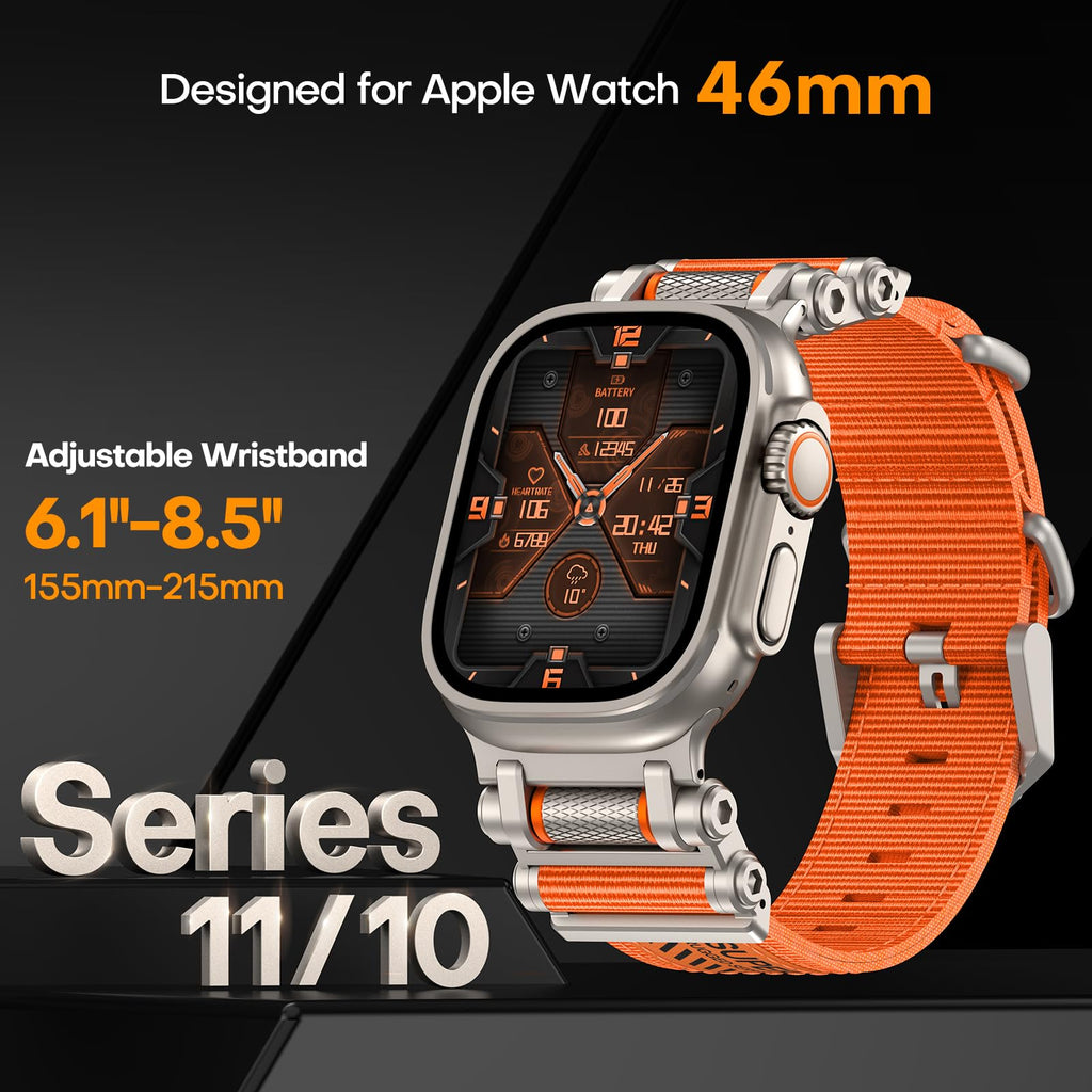 TAURI Nylon for Apple Watch Bands SE/Series 9/8/7/6/5/4 44/45mm, Rugged Nylon Braided Strap & Stainless Steel Connector – iWatch 44mm/45mm Adjustable Woven Band for Men Women, All Black