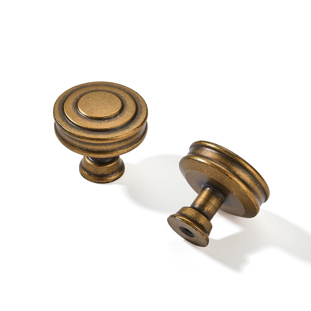 khtumeware 2 Pack 1-1/4 Inch(32mm) Antique Brass Round Cabinet Knobs Heavy Duty Soild Vintage Brass Cabinet Knobs Kitchen Antique Bronze Cabinet Hardware for Cupboard Drawer Handles