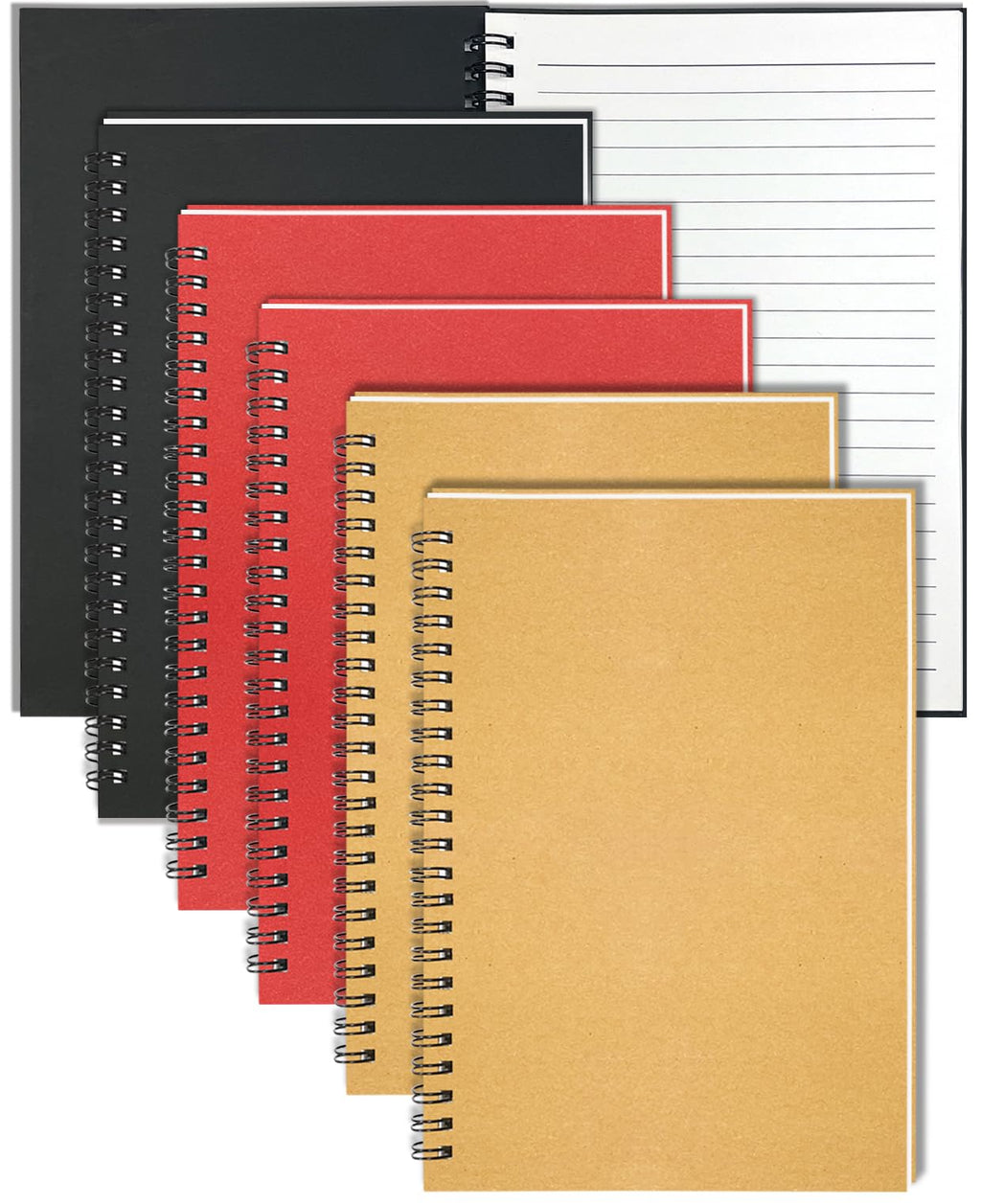 4Pack Small Spiral Notebook A5, 8.25x5.5” 120 Lined Pages Black & Red Wide Ruled Spiral Journal Bulk Blank Kraft Cover Spiral Bound Notebook & Writing Pads for Home Office Meeting Work Note Taking