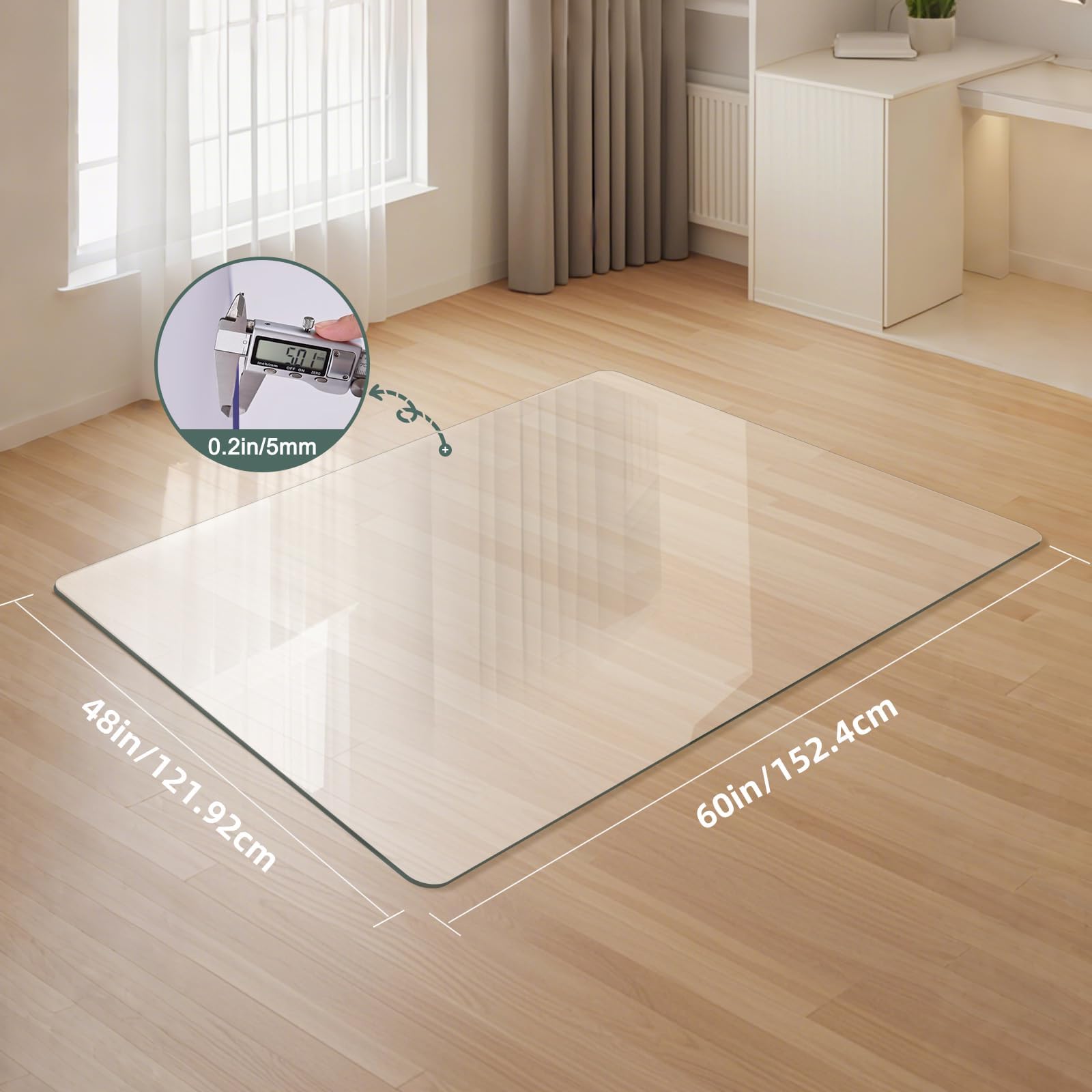 Tempered Glass Chair Mat 48" x 32",1/5" Thick for Office Desk,Rolling Chair Mat for Carpet, Odorless, Easy to Clean with 4 Non-Slip Pads for Carpet & Hardwood Floors