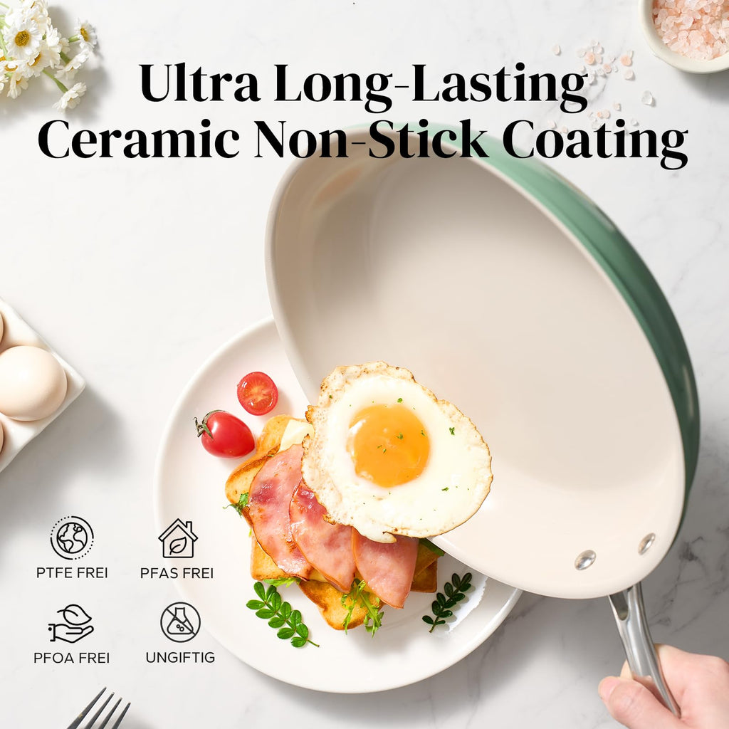 Redchef Ceramic Non Stick Egg Pans, Nonstick Frying Pan Skillet, 8 inch Cooking Pan Non Toxic with Stay Cool Handle for Induction, PTFE & PFAS & PFOA Free, Dishwasher/Oven Safe (Blue)