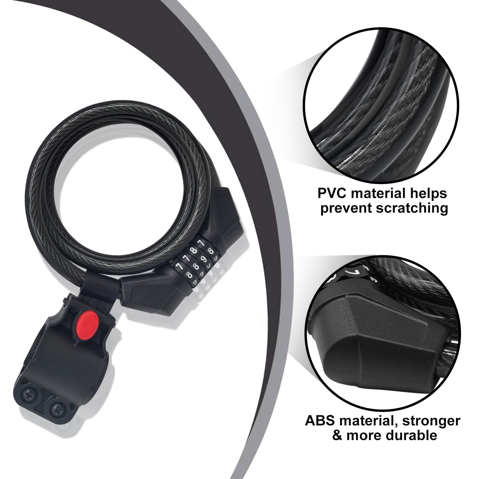 NDakter Bike Lock Cable,High Security 4 Digit Resettable Bike Lock Combination Coiling Bicycle Lock with Mounting Bracket,3/6FT Anti-Theft Cable for Bicycle,Scooter,Ebikes,Door,2/5 Inch Diameter(10mm)