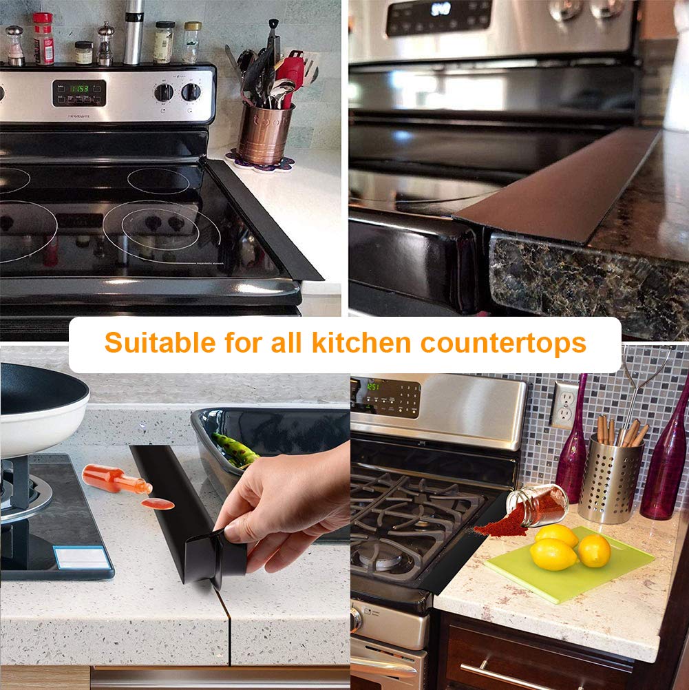 FLSEPAMB Silicone Stove Gap Covers, 2 Pack Heat Resistant Oven Gap Filler Seals Gaps with Anti-Slip Mirror Base, Stain Resistant Stove Counter Gap Cover Silicone Strips Between Stovetop and Counter