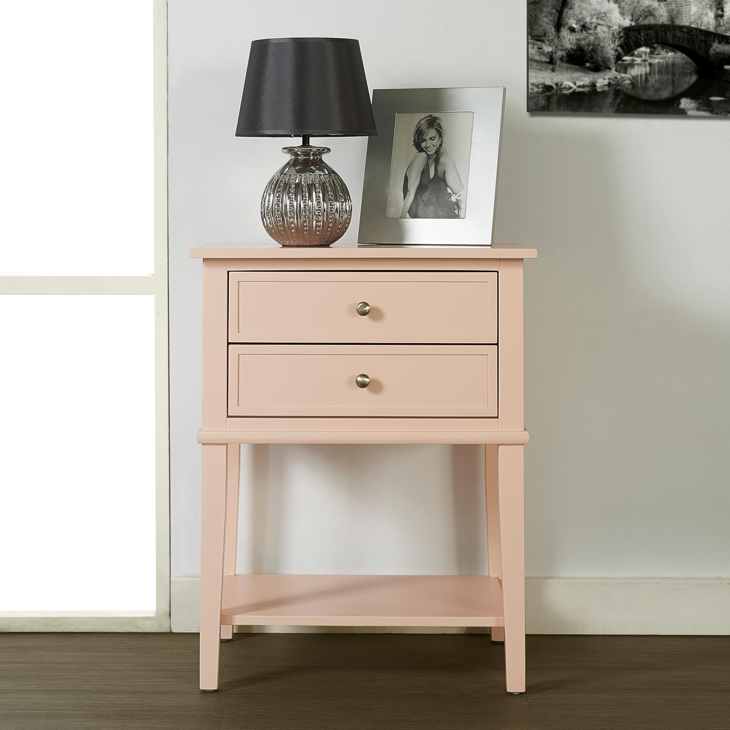 Ameriwood Home Franklin Accent Table with 2 Drawers, Pink