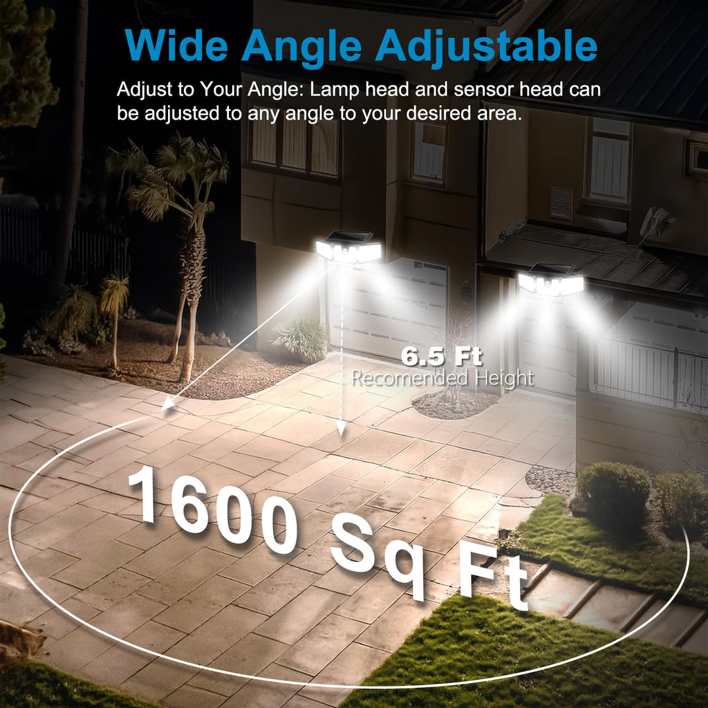 AmeriTop Solar Lights Outdoor, 2 Pack LED High Brightness Cordless Solar Motion Sensor Lights; 4 Adjustable Heads, 320° Wide Angle Illumination, IP65 Waterproof, Security LED Wall Light(Daylight)