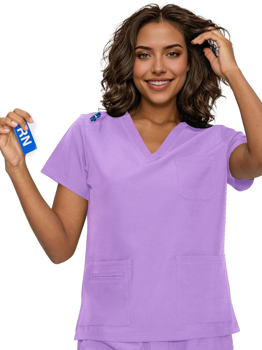floralhue Scrub Tops for Women, Curved V-Neck Scrub Tops with 3 Pockets, Soft Stretch, Easy Care