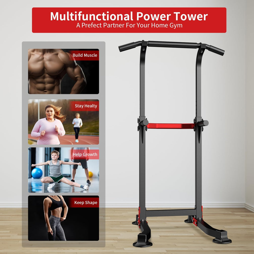 Pull Up Bar Dip Bar Power Tower Workout Dip Station Height Adjustable Free Standing Chin Up Bar Home Gym Equipment 330LBS Weight Capacity