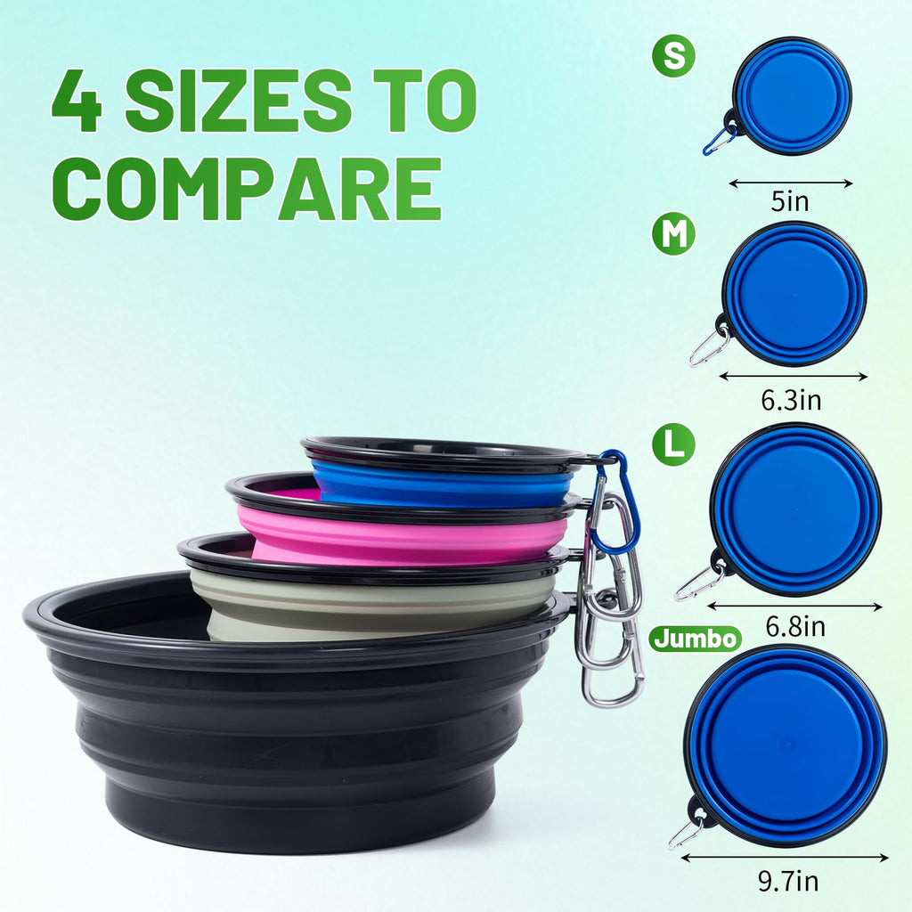 Dog Bowl Pet Collapsible Bowls, 2 Pack Collapsible Dog Water Bowls for Cats Dogs, Portable Pet Feeding Watering Dish for Walking Parking Traveling with 2 Carabiners (Small, Black & Pink)
