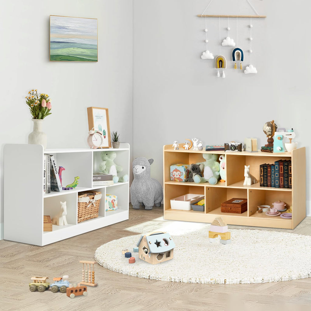 Montessori Shelf, Wooden Toy Storage Organizer for Books Toys, 2 Shelf Bookcase, 5-Section Storage Cabinet, Toddler Book Shelf for Kids Rooms, Playroom, Nursery, Kindergarten (Natural)