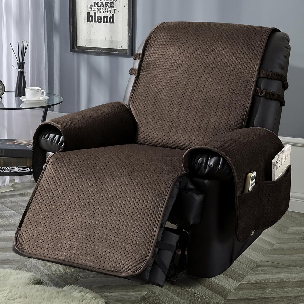 STONECREST Recliner Chair Cover, Water Resistant Velvet Quilted Slipcover, Stay in Place (Black/Grey, Recliner 23" Regular)