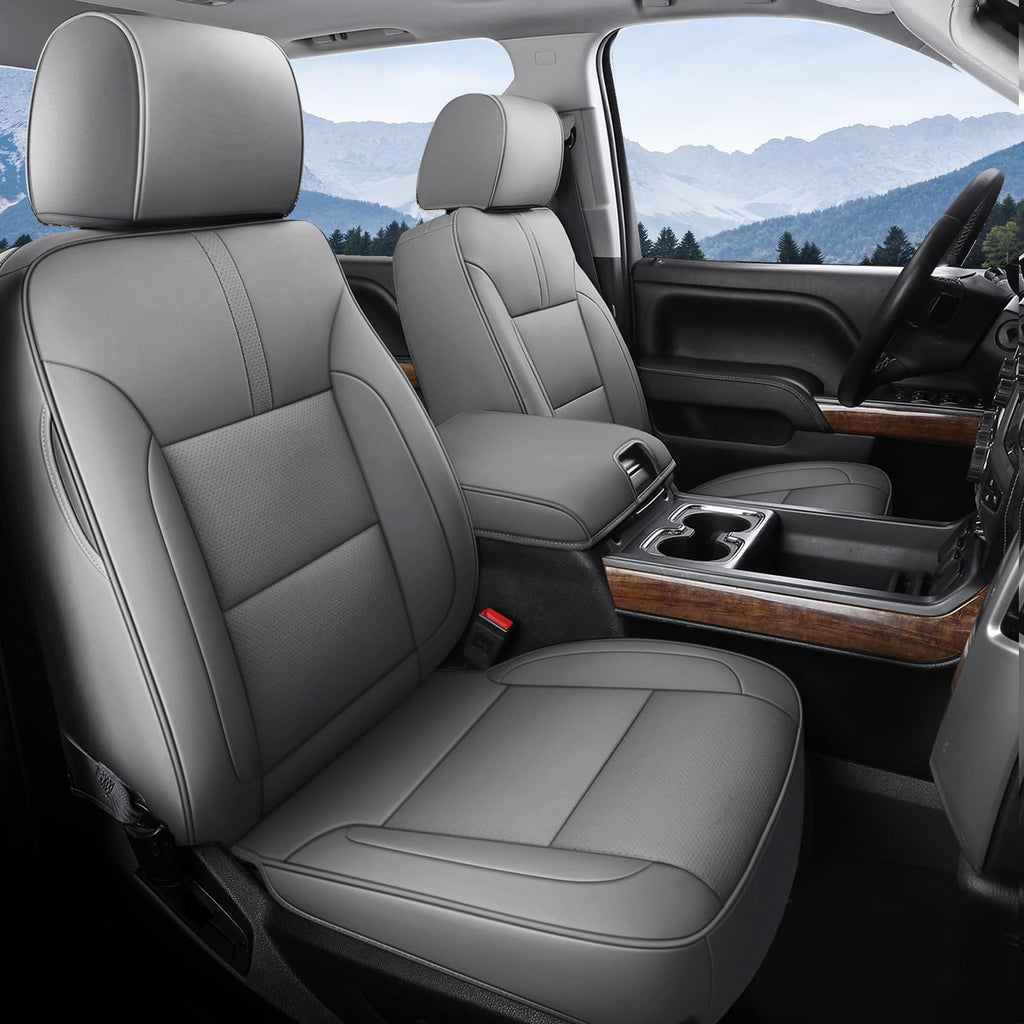 Coverado Chevy Silverado Seat Covers, Faux Leather Seat Covers Fit for Chevy Silverado GMC Sierra 2007-2025 1500, 2015-2025 2500HD 3500HD Crew Double Extended Cab (Front, Black)