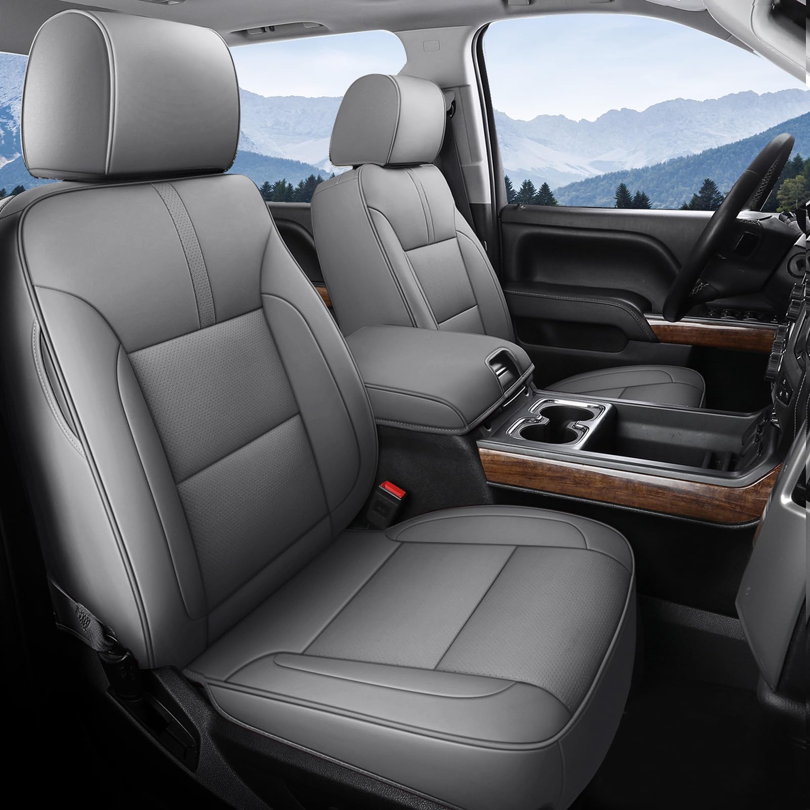 Coverado Chevy Silverado Seat Covers, Faux Leather Seat Covers Fit for Chevy Silverado GMC Sierra 2007-2025 1500, 2015-2025 2500HD 3500HD Crew Double Extended Cab (Front, Black)