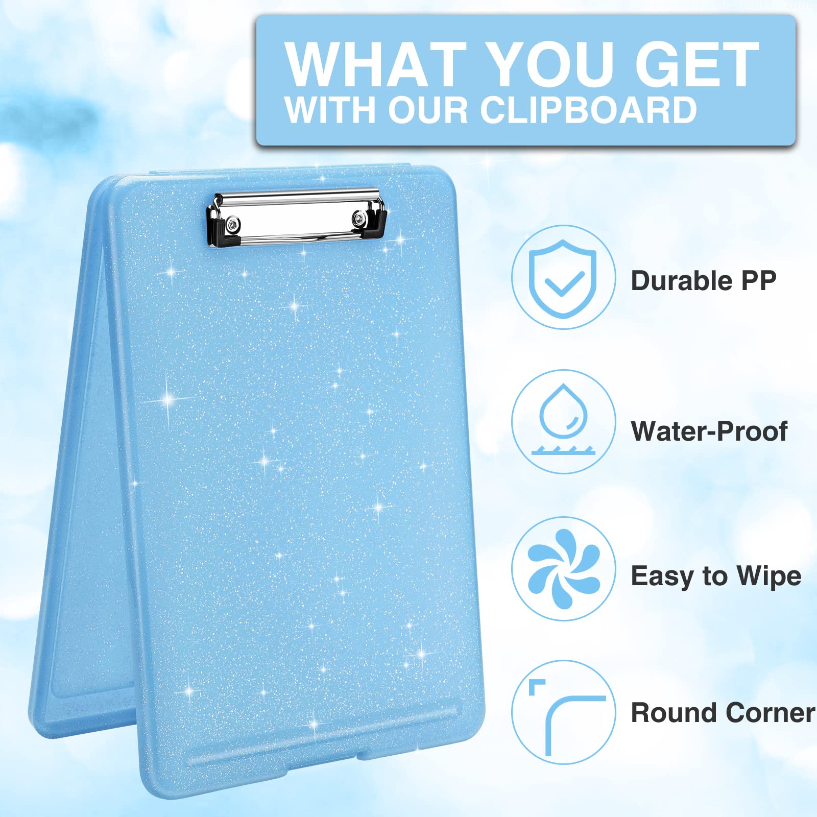 Sooez Clipboard with Storage, Plastic Storage Clipboards with Low Profile Clip, Nursing Clip Boards Foldable, Hanging Clipboard Case for Work, Teacher, Classroom Must Haves, Office School Supplies