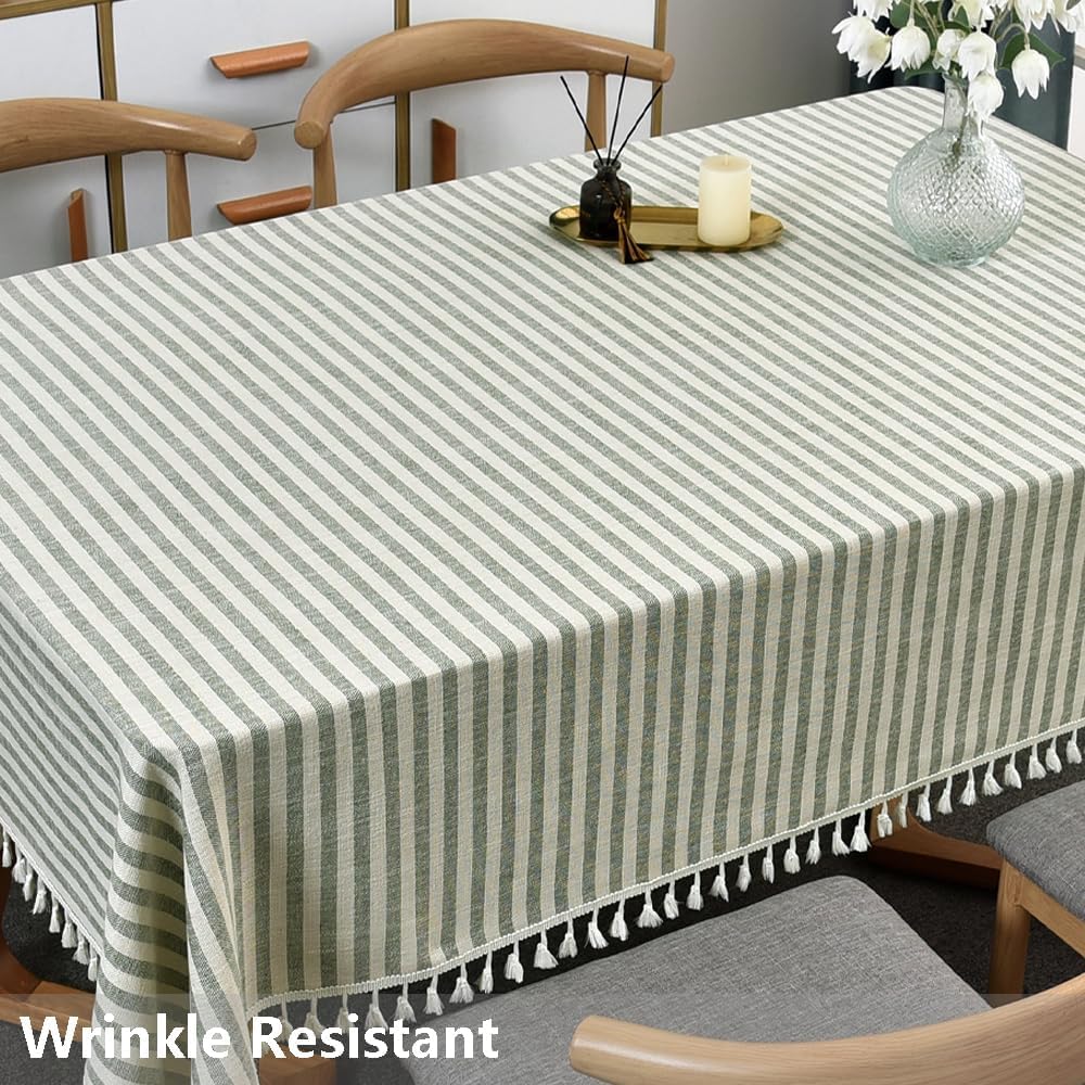 TruDelve Cotton Table Cloth Square Tables Beige Striped Tablecloths Fall Outdoor Tablecloth for Picnic Table Cover (Beige,55"x55",Square)